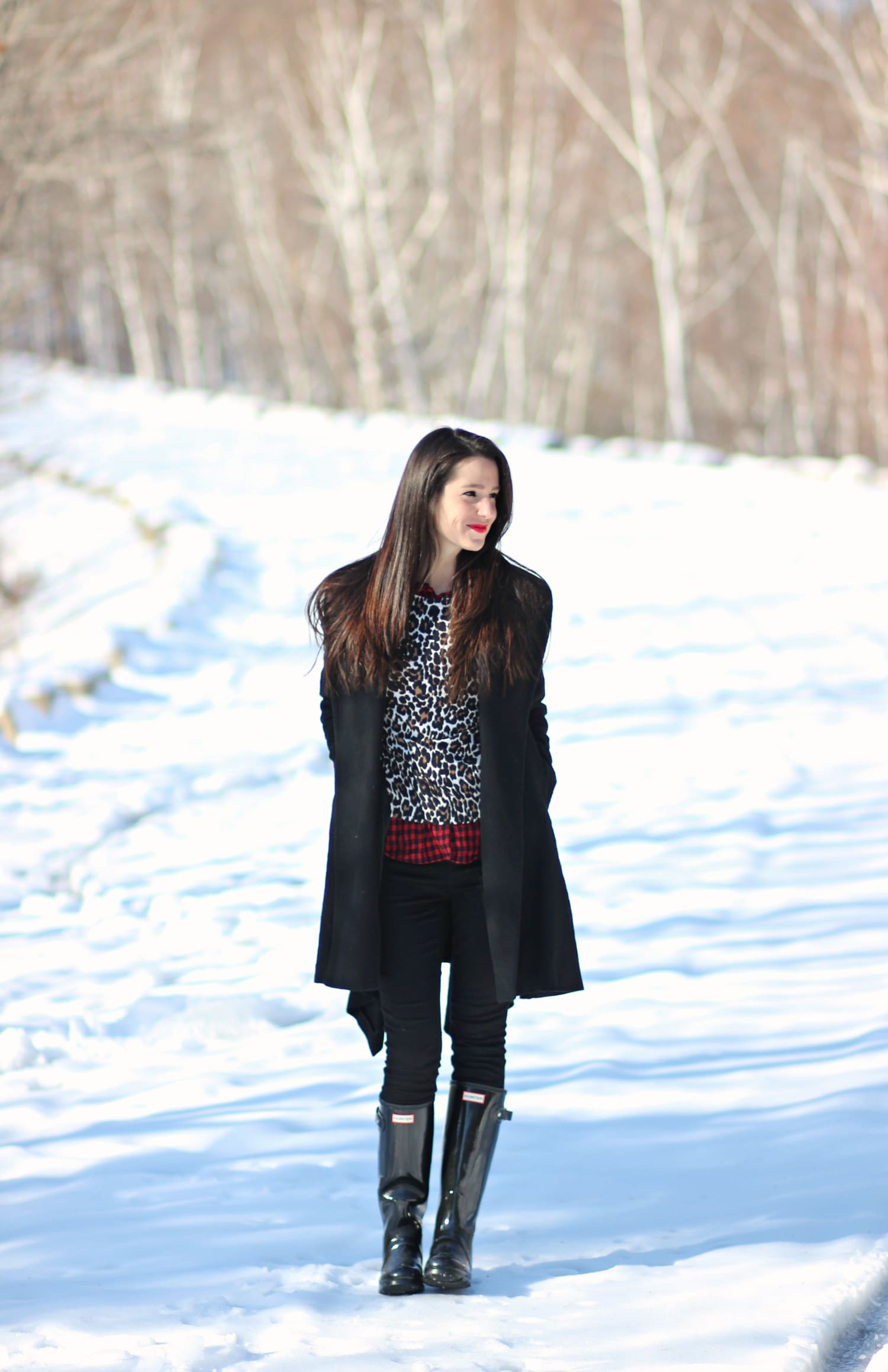 Enjoying a snow day in Bar Harbor, Maine in this black draped open front coat from Zara