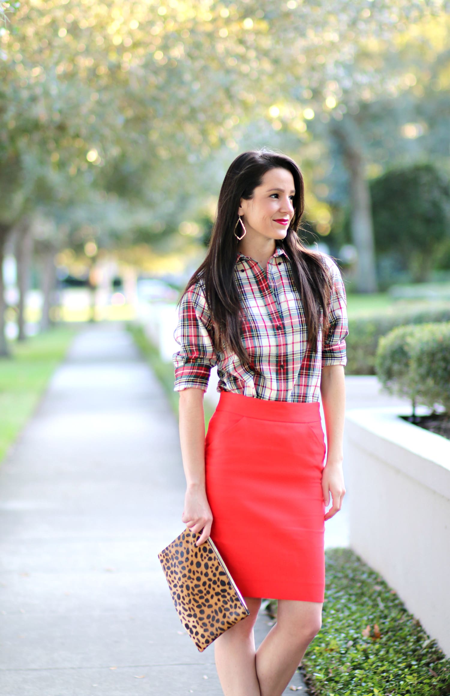 How to wear a red pencil skirt to work during the holidays