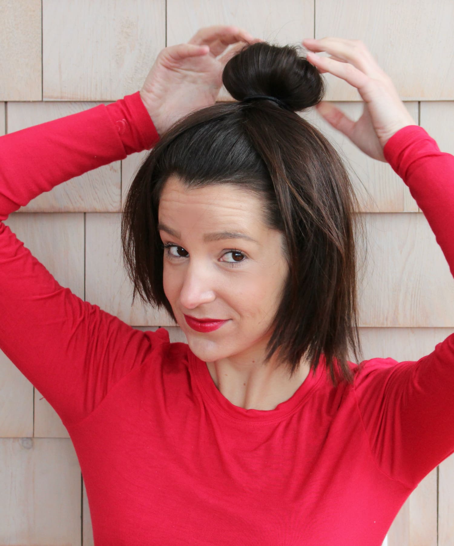 Easy sleek high sock bun tutorial with a 1907 by Fromm Glosser Paddle Brush