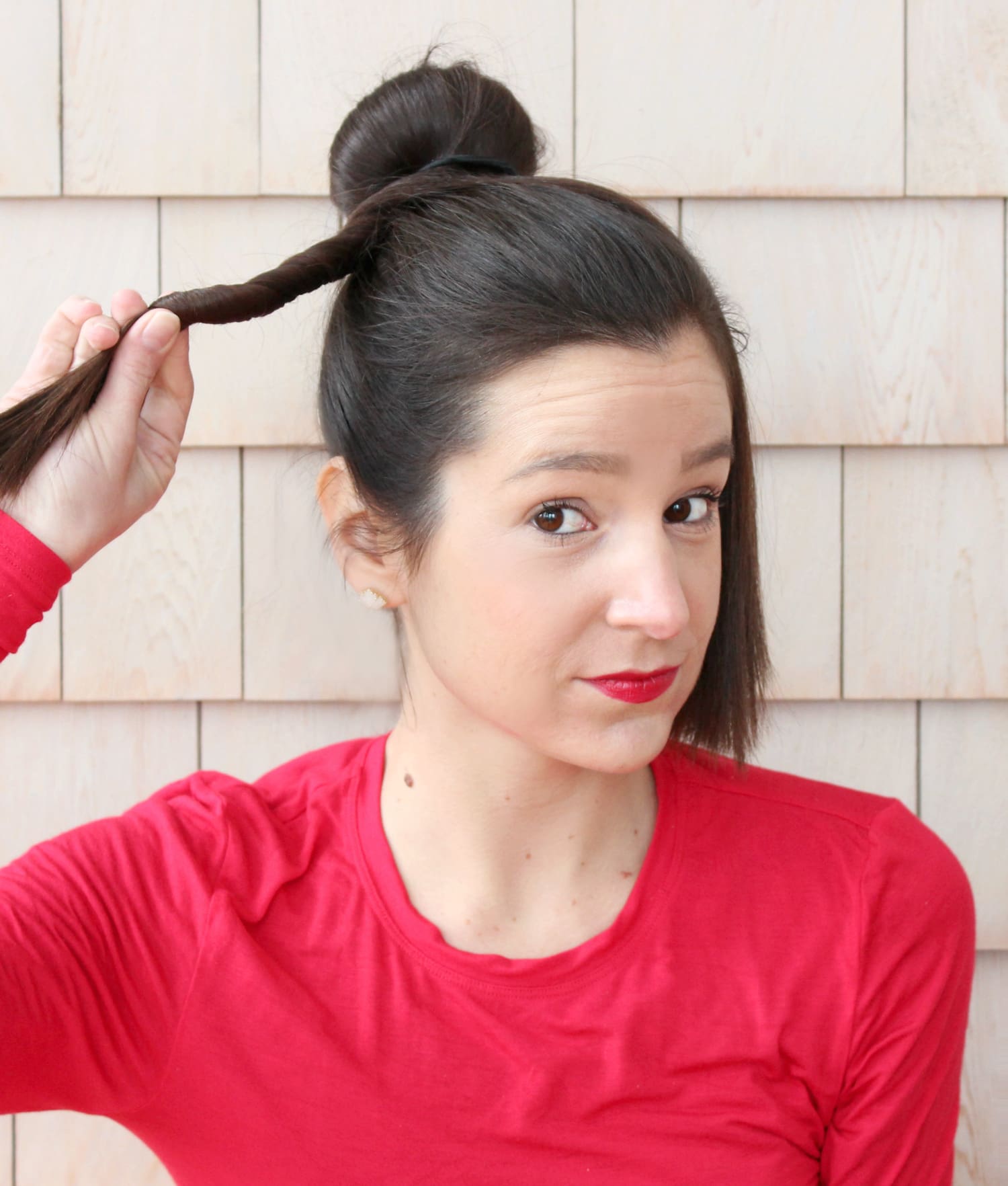 Easy sleek high sock bun tutorial with a 1907 by Fromm Glosser Paddle Brush
