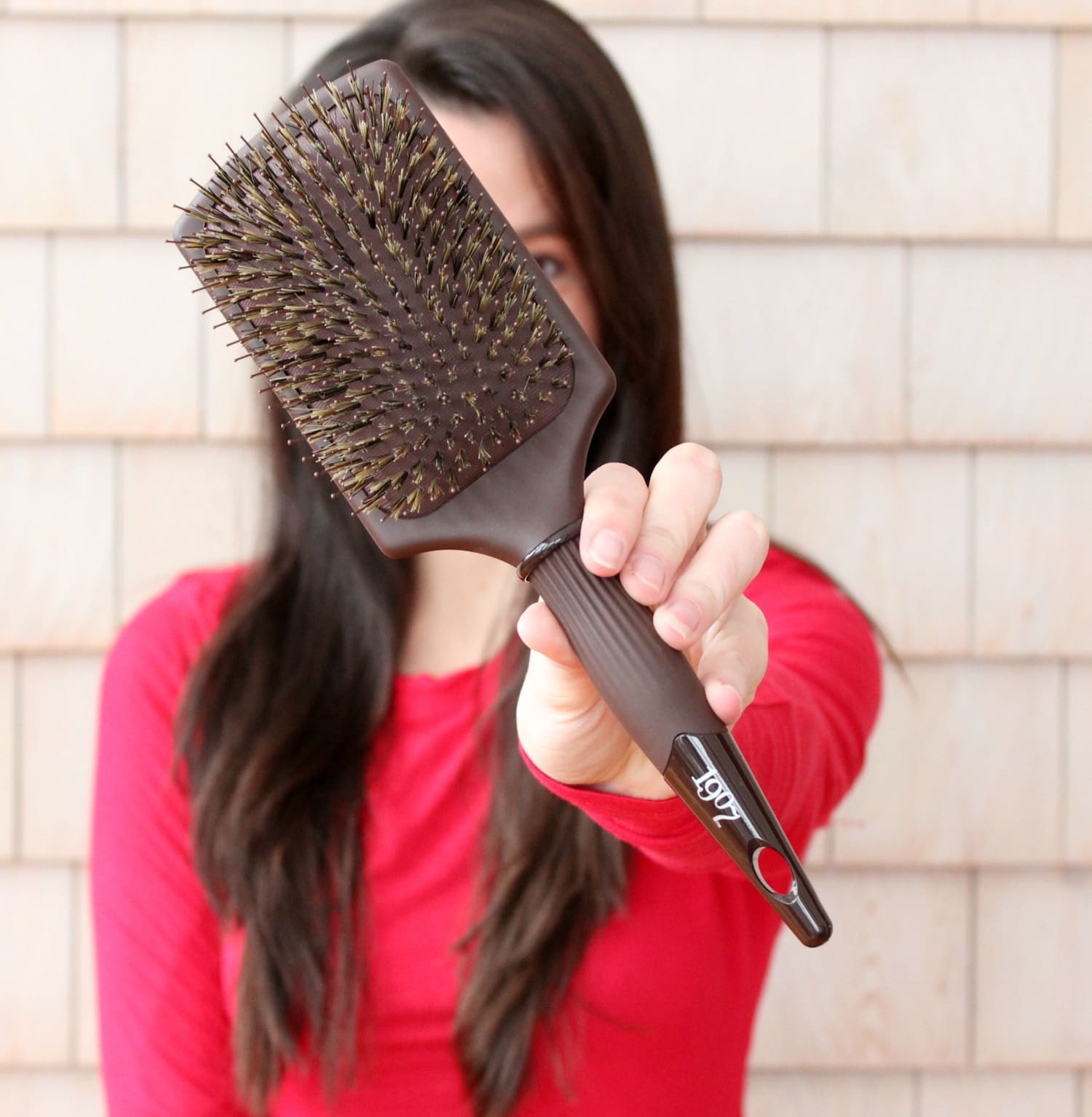 Easy sleek high sock bun tutorial with a 1907 by Fromm Glosser Paddle Brush