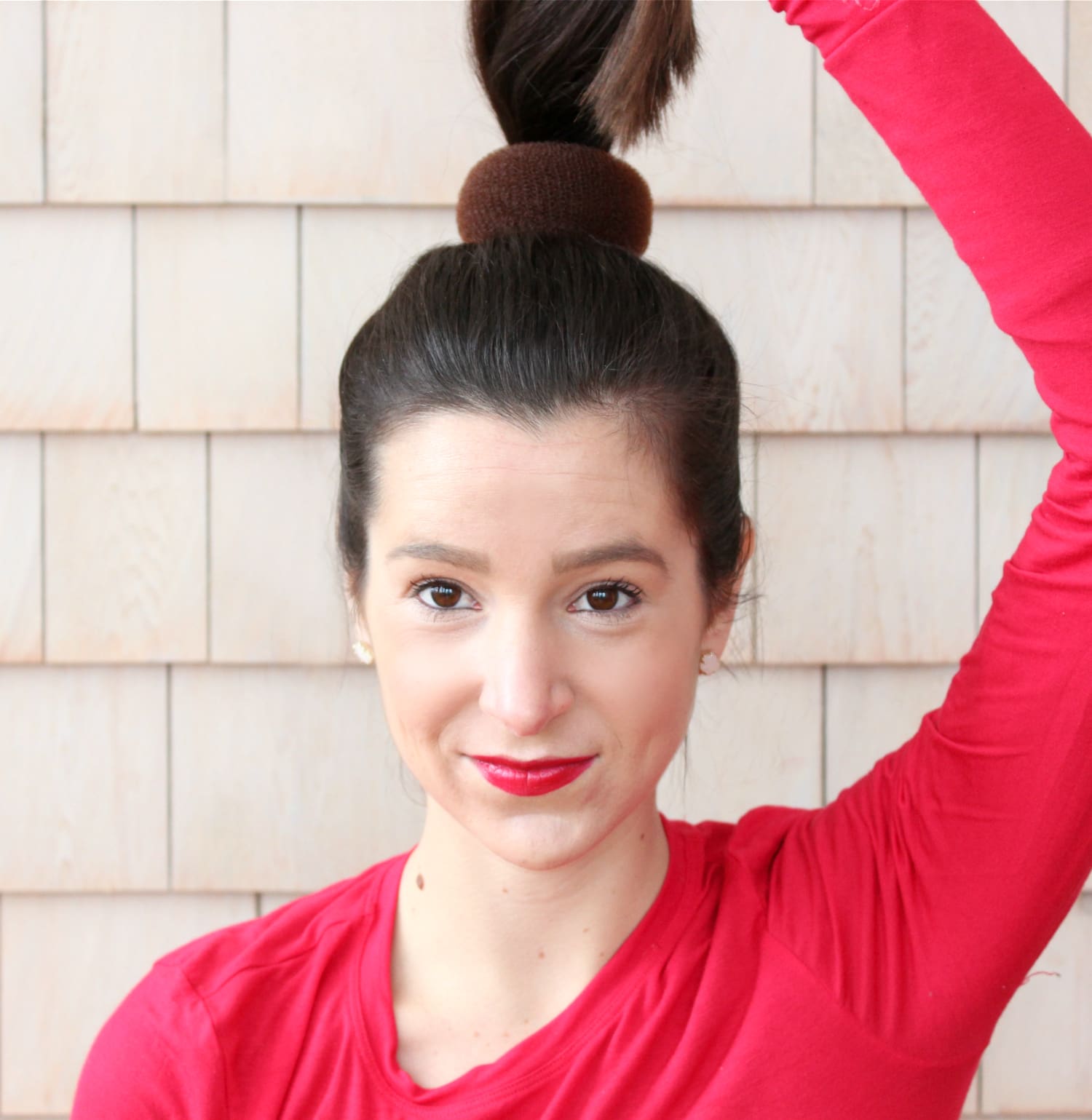 Easy sleek high sock bun tutorial with a 1907 by Fromm Glosser Paddle Brush
