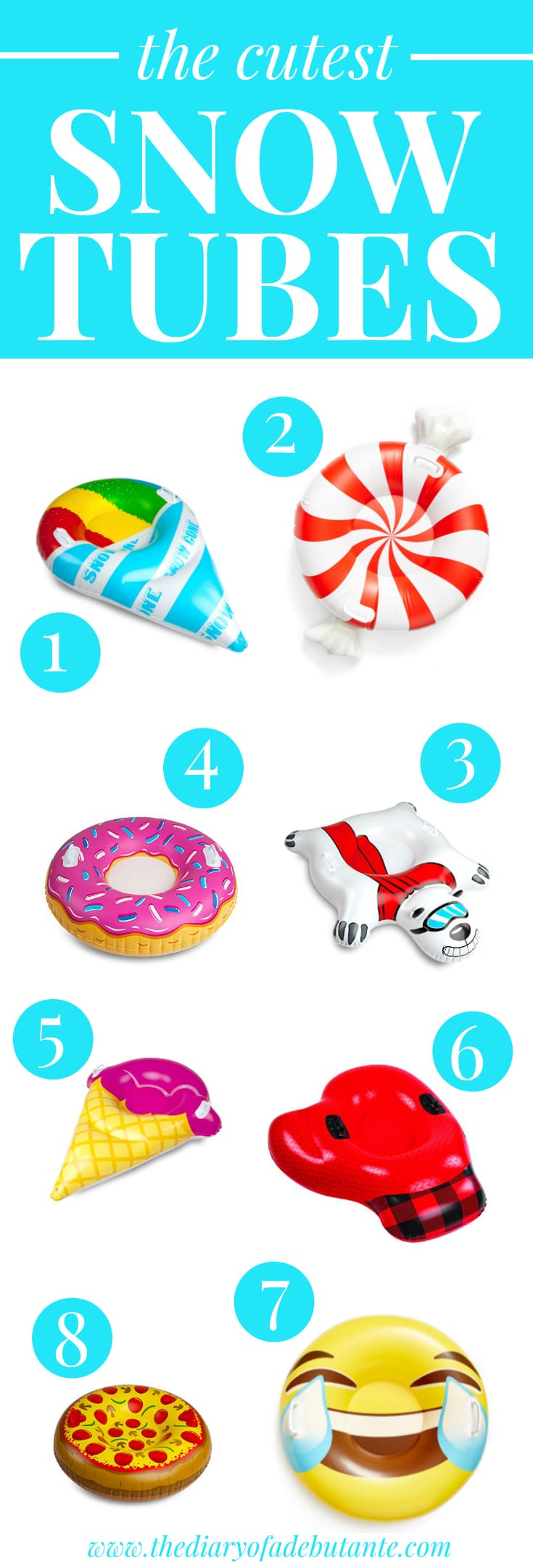 A collection of cute snow tubes for winter fun