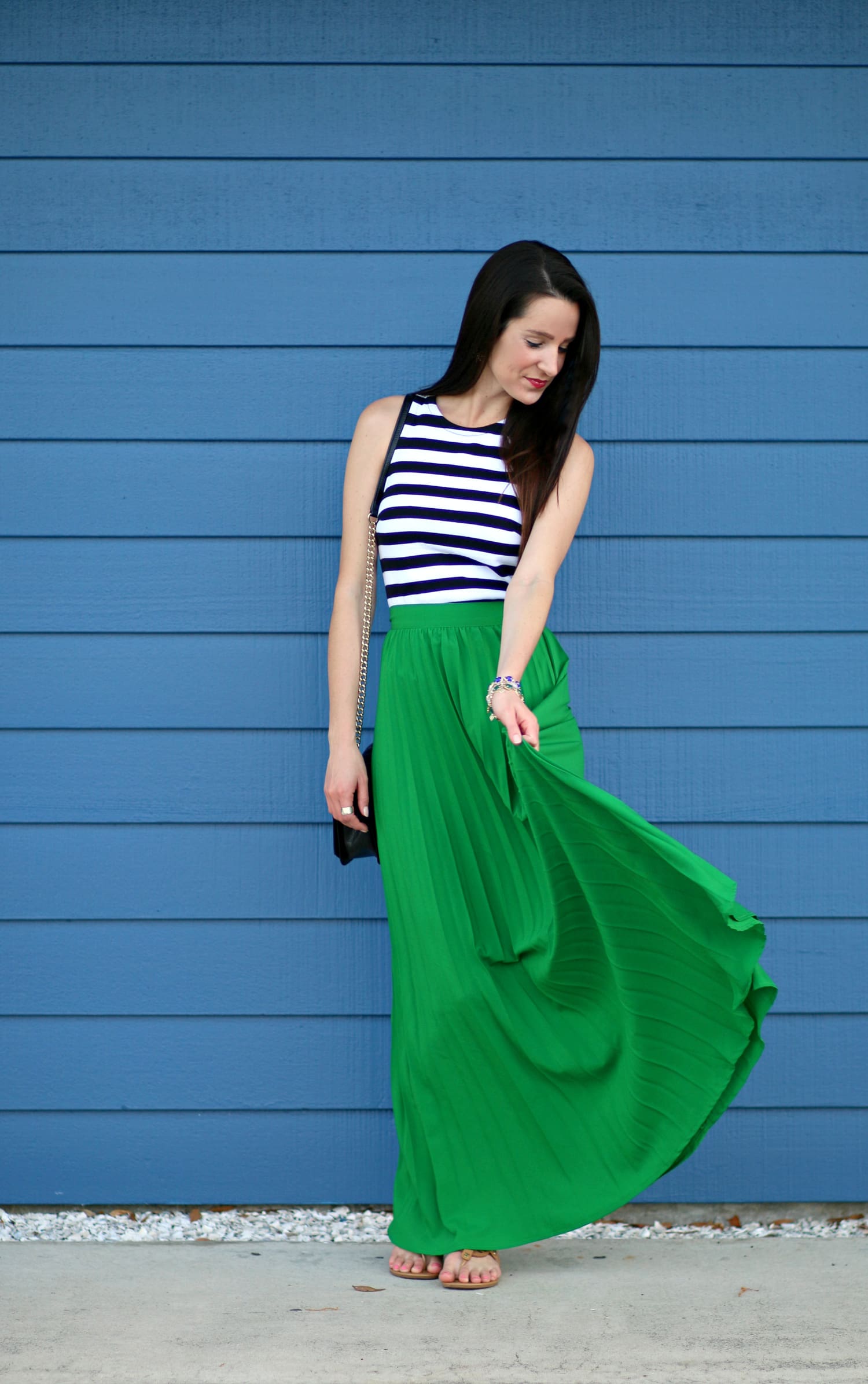 Pleated green maxi skirt from SheIn