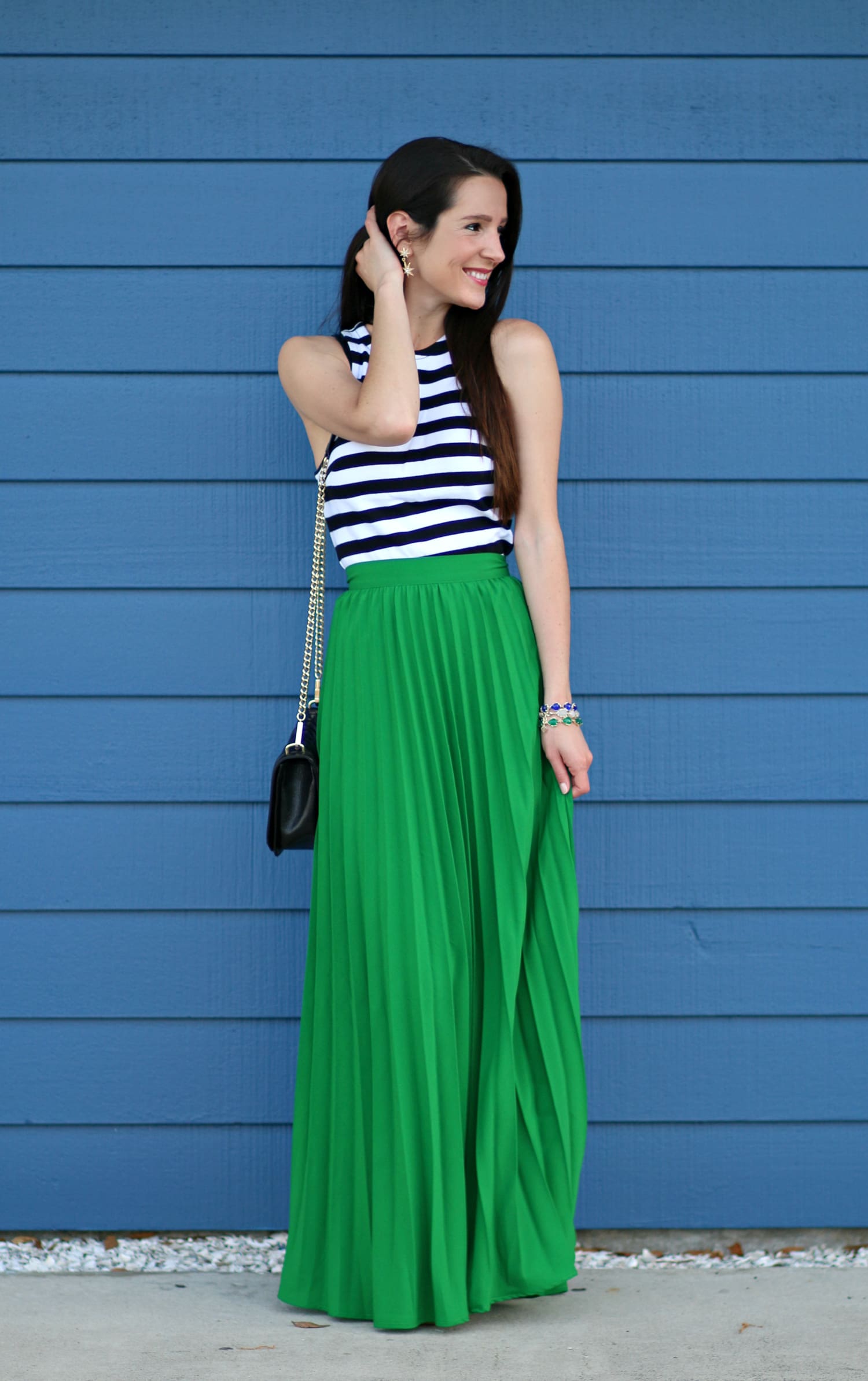 Pleated green maxi skirt from SheIn