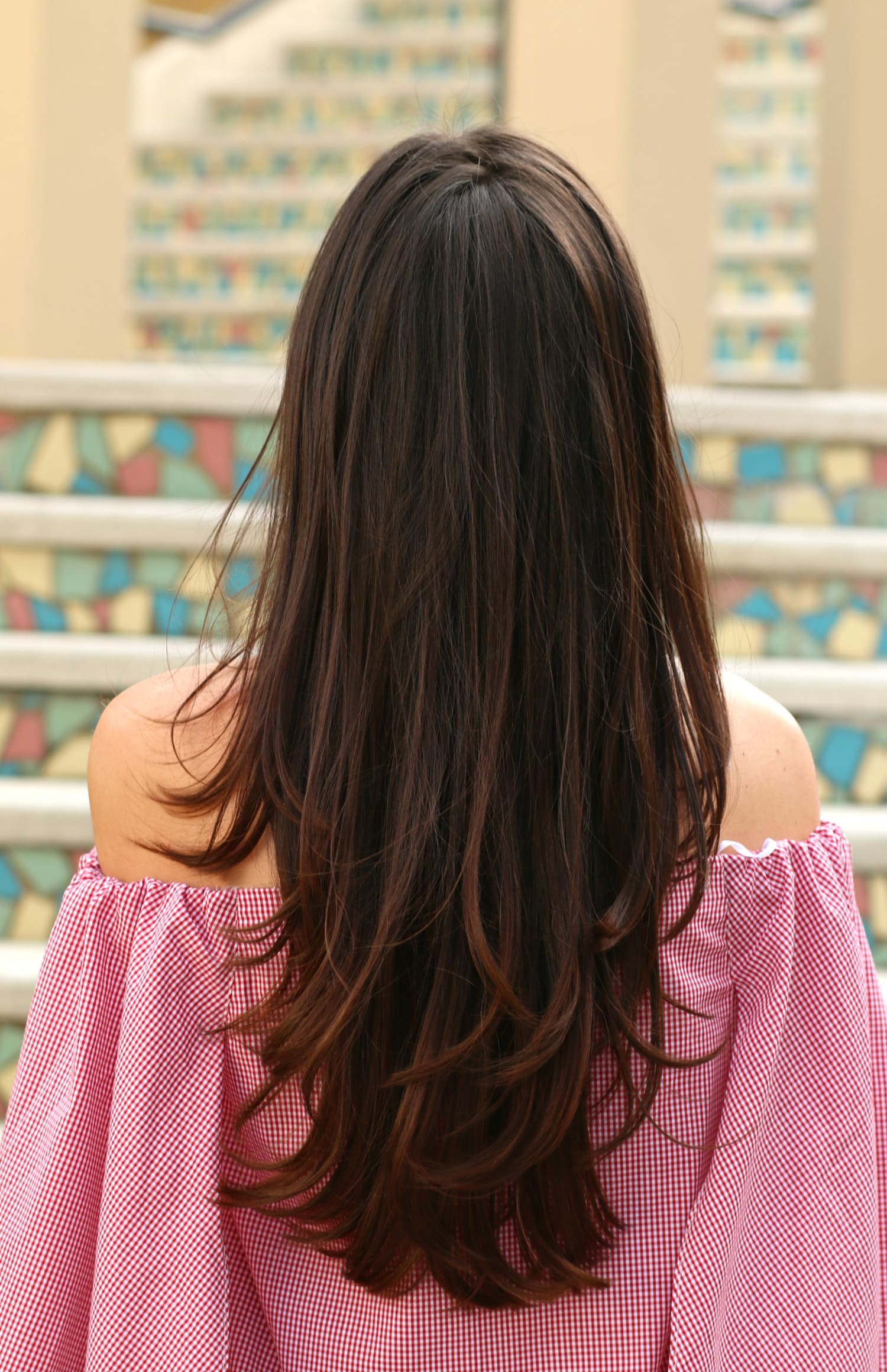 Banana Republic Red Structured Off Shoulder Top with a Fresh Shampoo/Cut/Blow Dry from Hair Cuttery