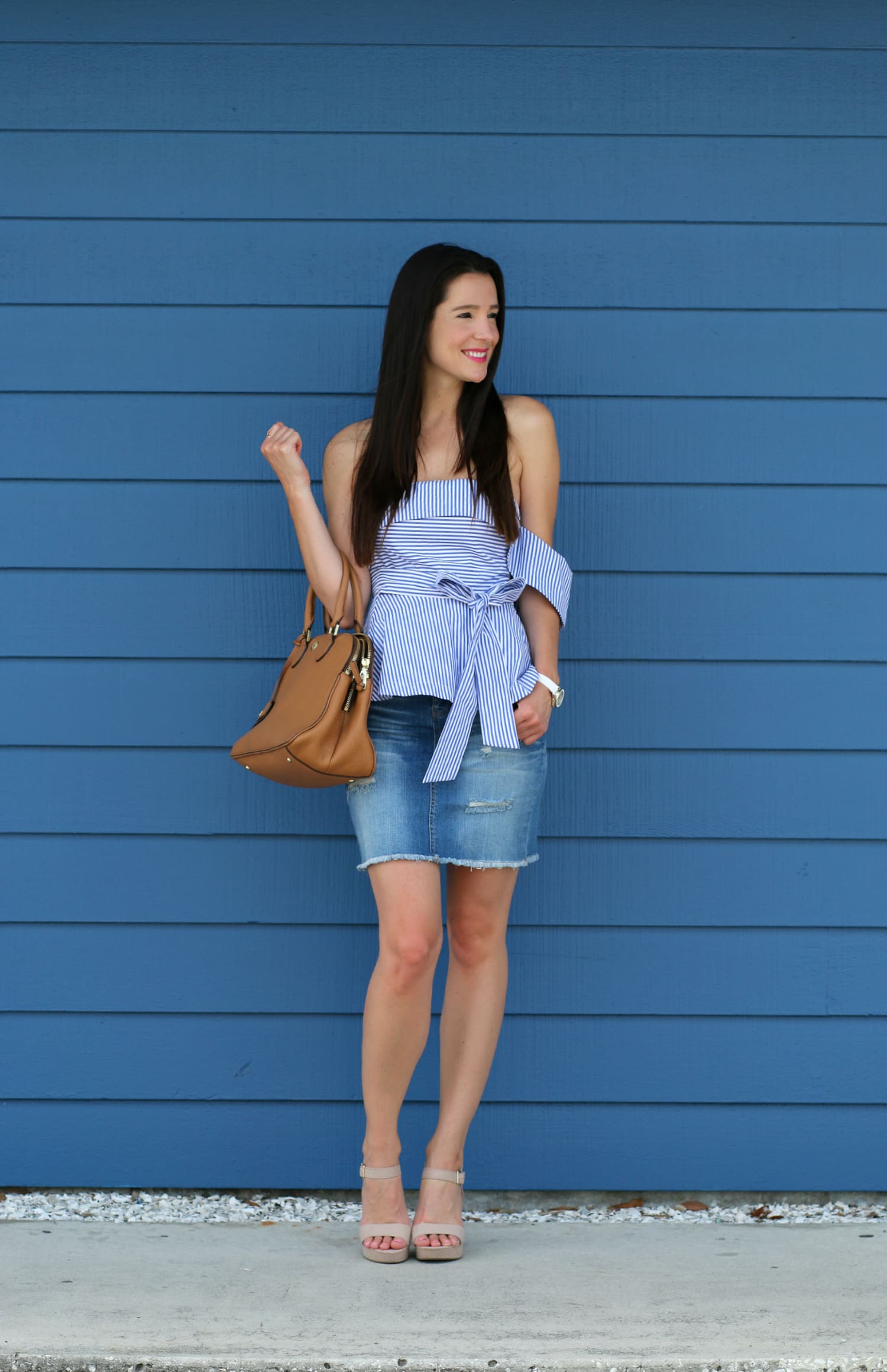 J.O.A. One Shoulder Peplum Top in Blue Seersucker + 13 Other Seersucker Styles for Spring/Summer