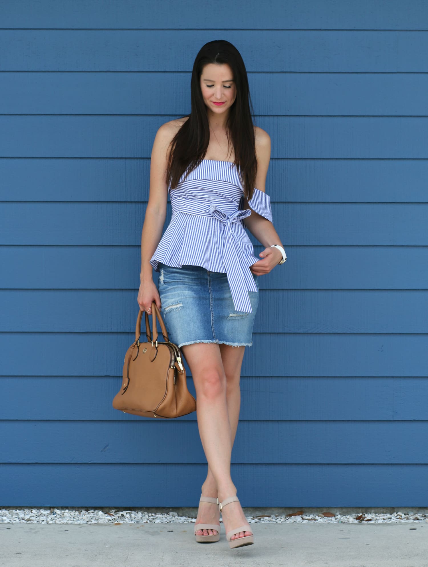 J.O.A. One Shoulder Peplum Top in Blue Seersucker + 13 Other Seersucker Styles for Spring/Summer