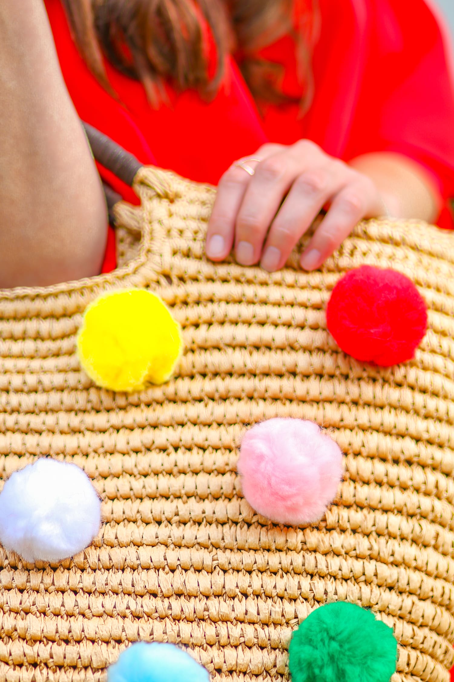 SheIn Red High Low Off the Shoulder Dress and DIY Pom Pom Tote Tutorial