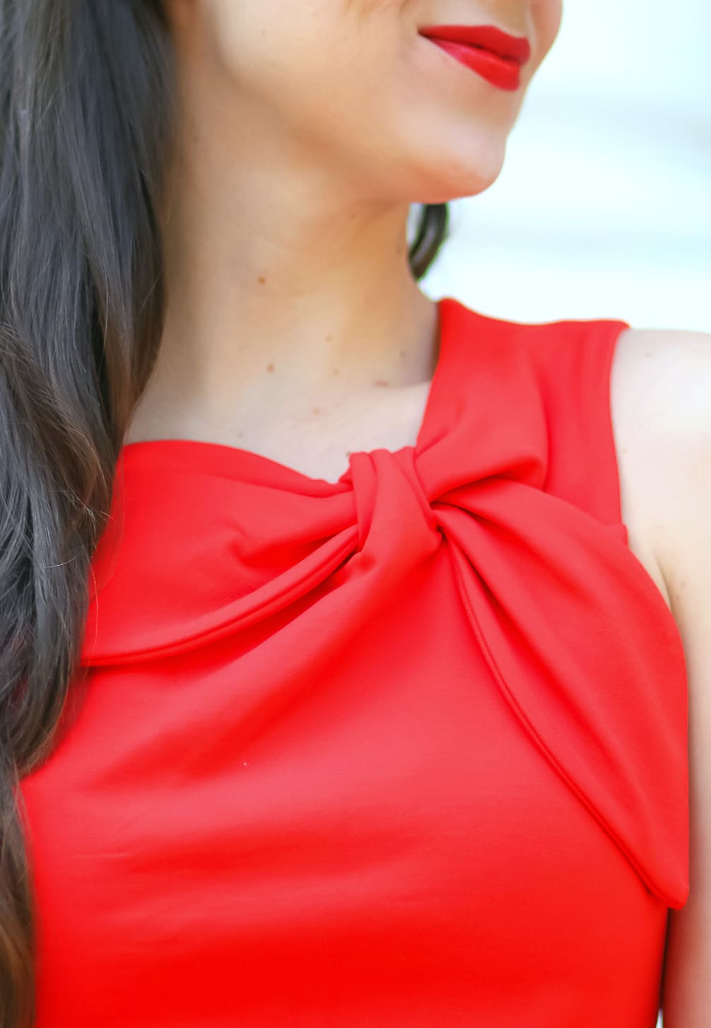 Red Jackie O sheath dress and white tweed jacket | Dressy casual Labor Day outfit idea by fashion blogger Stephanie Ziajka from Diary of a Debutante
