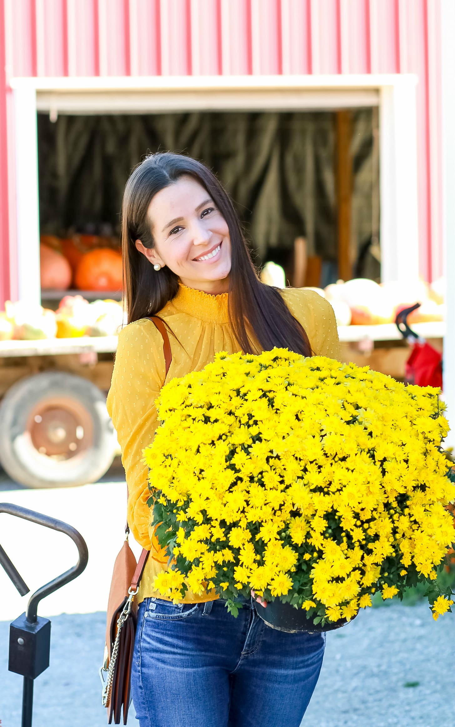 English Factory marigold swiss dot blouse with victorian collar, AG The Legging raw hem ankle skinny jeans, leopard flats, and brown Chloe Faye dupe bag | How to wear a victorian collar casually for fall by fashion blogger Stephanie Ziajka from Diary of a Debutante
