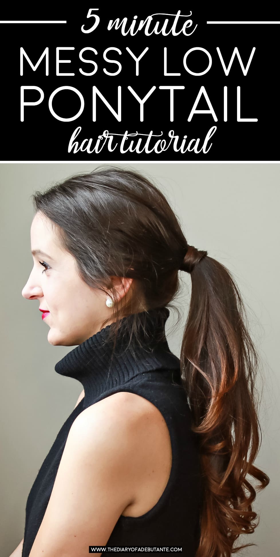5-minute low messy ponytail hair tutorial by southern blogger Stephanie Ziajka from Diary of a Debutante