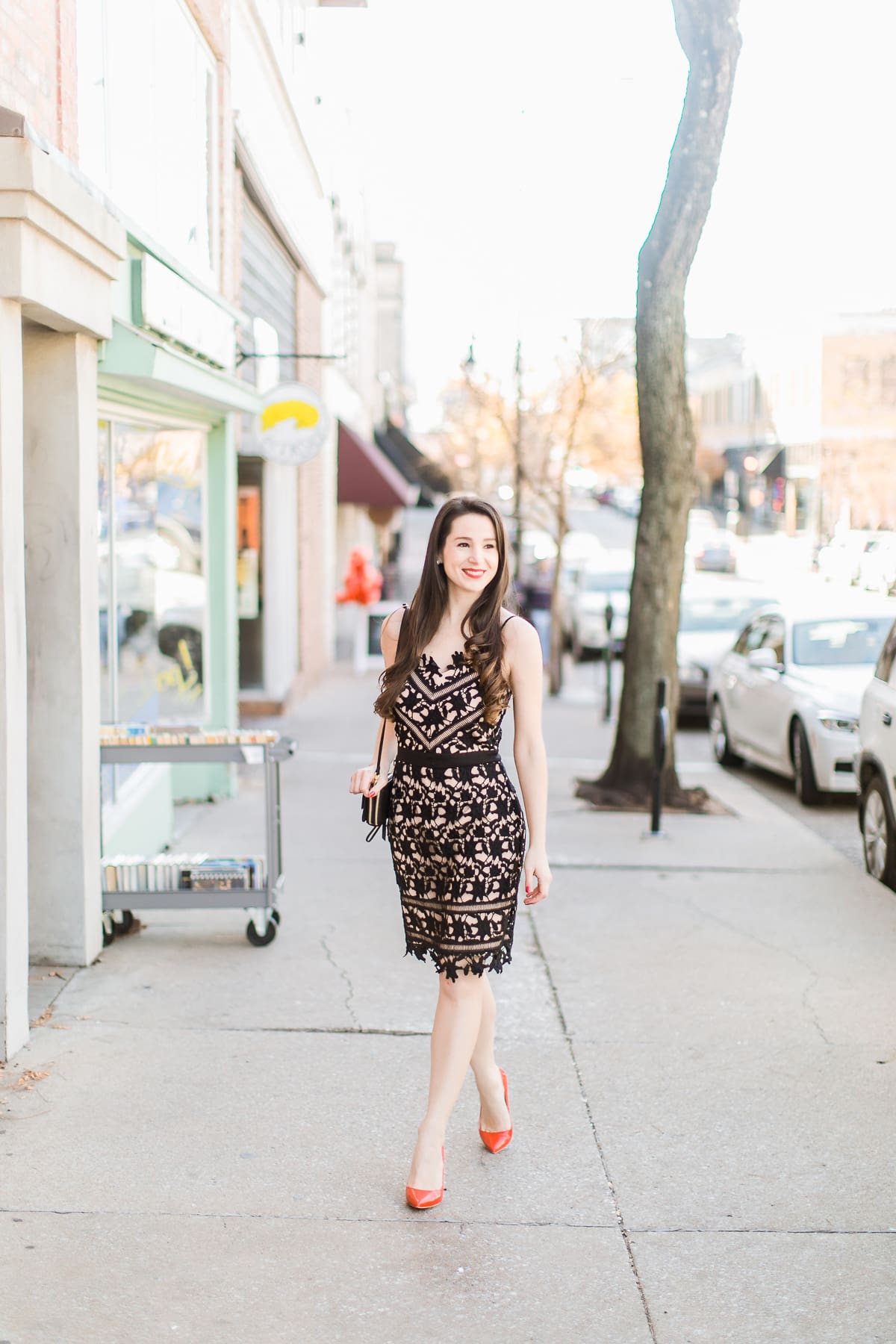 Adelyn Rae Whitney dress styled with a Vera Bradley RFID All-in-One Crossbody and Sam Edelman red patent leather pumps by southern fashion blogger Stephanie Ziajka from Diary of a Debutante
