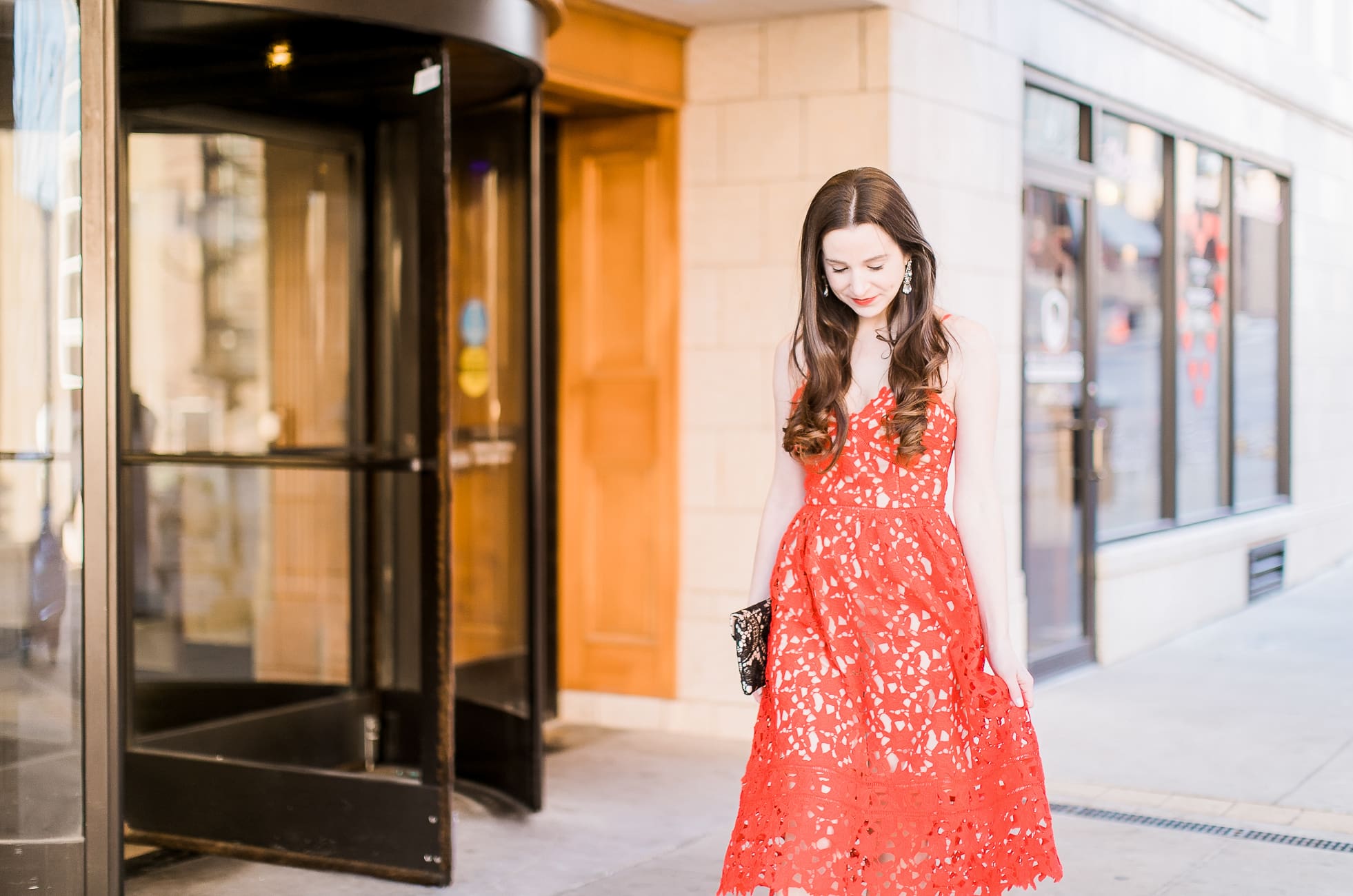 How to enjoy Valentine's Day as a single gal by fashion blogger Stephanie Ziajka from Diary of a Debutante, what to do on Valentine's Day when you are single, how to spend Valentine's Day alone | Shein red lace fit and flare dress with Nina black bow ankle pumps and Jessica McClintock black lace envelope clutch