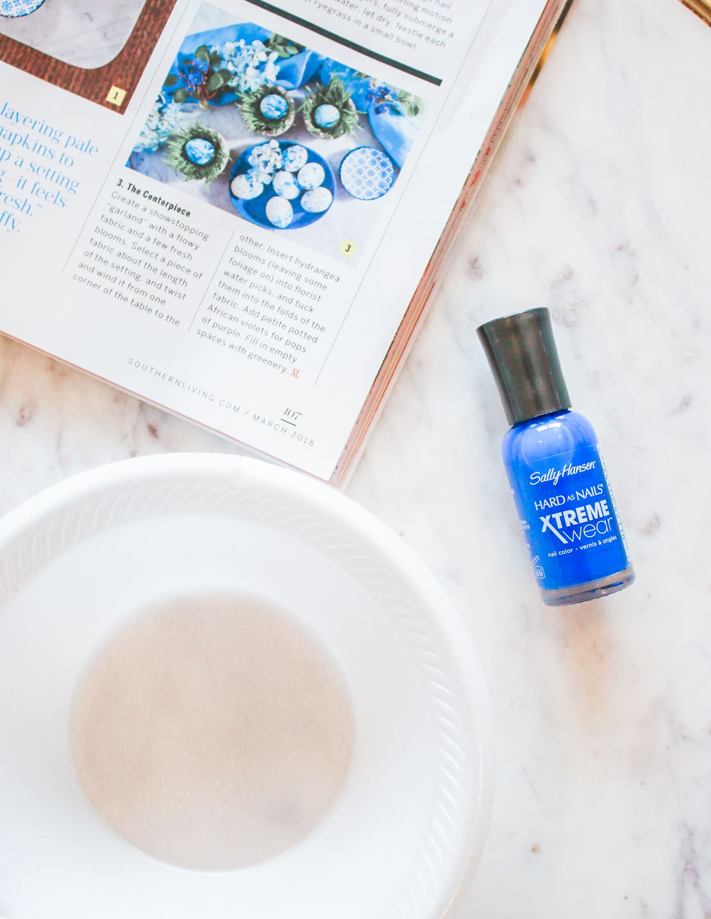 Easter Flair: DIY Blue Marbled Easter Eggs by southern lifestyle blogger Stephanie Ziajka from Diary of a Debutante, Southern Living projects, marbled easter eggs, nail polish easter eggs, diy marbled easter eggs, blue marbled easter eggs