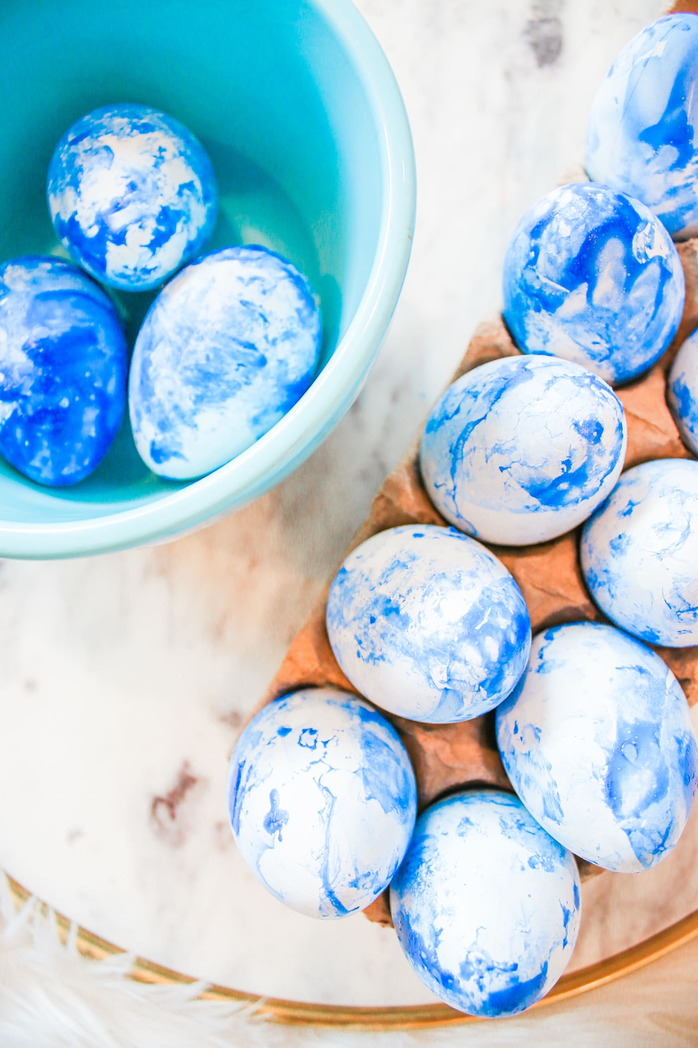 Easter Flair: DIY Blue Marbled Easter Eggs by southern lifestyle blogger Stephanie Ziajka from Diary of a Debutante, Southern Living projects, marbled easter eggs, nail polish easter eggs, diy marbled easter eggs, blue marbled easter eggs