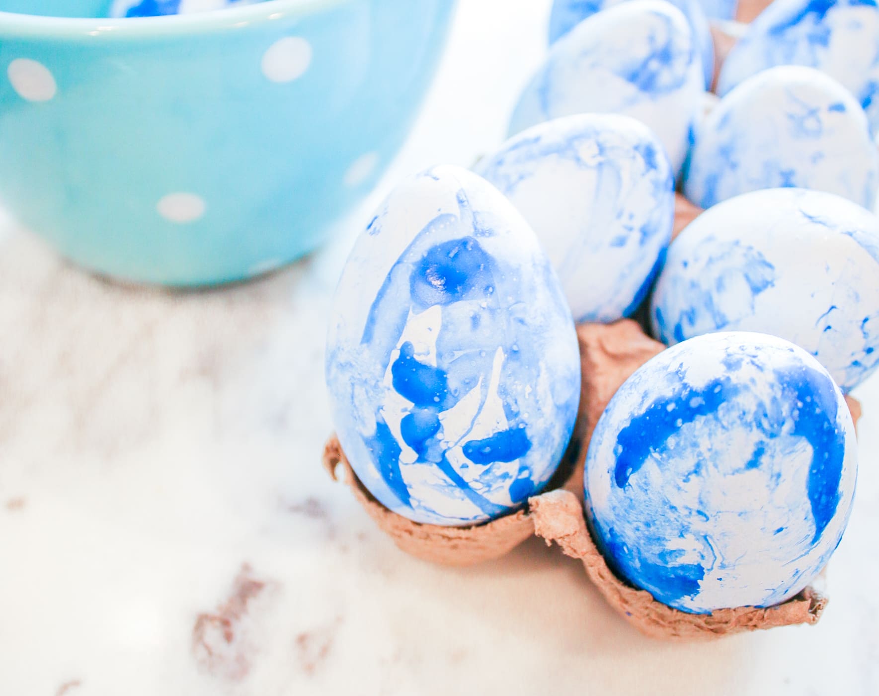 Easter Flair: DIY Blue Marbled Easter Eggs by southern lifestyle blogger Stephanie Ziajka from Diary of a Debutante, Southern Living projects, marbled easter eggs, nail polish easter eggs, diy marbled easter eggs, blue marbled easter eggs