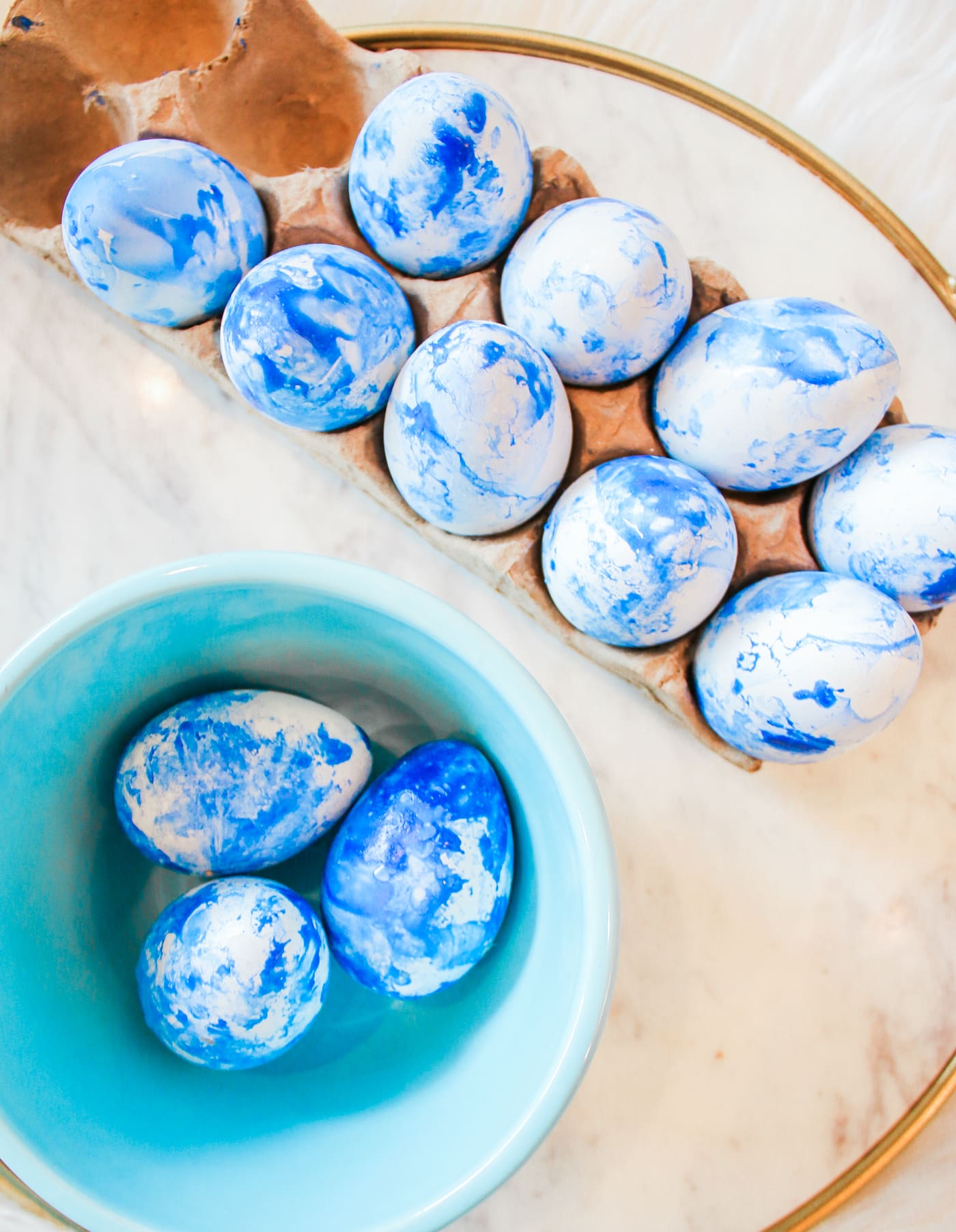 Easter Flair: DIY Blue Marbled Easter Eggs by southern lifestyle blogger Stephanie Ziajka from Diary of a Debutante, Southern Living projects, marbled easter eggs, nail polish easter eggs, diy marbled easter eggs, blue marbled easter eggs