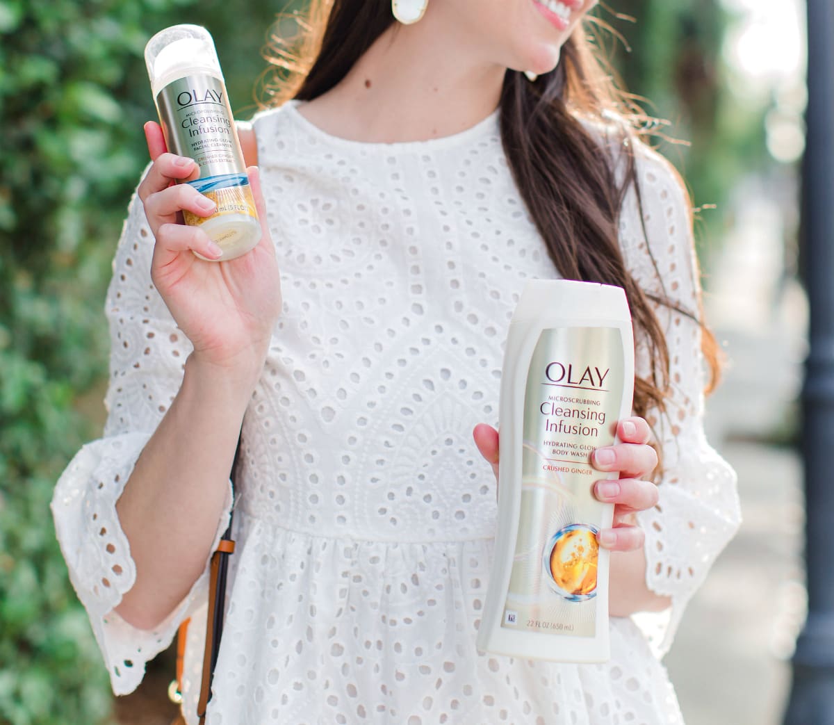 Olay Cleansing Infusions review, How to Get Glowing Spring Skin with Olay Cleansing Infusions by fashion and southern lifestyle blogger Stephanie Ziajka, Olay Micropolishing Cleansing Infusion Hydrating Glow Facial Cleanser with Crushed Ginger and Citrus Extract, Olay Microscrubbing Cleansing Infusion Hydrating Glow Body Wash with Crushed Ginger