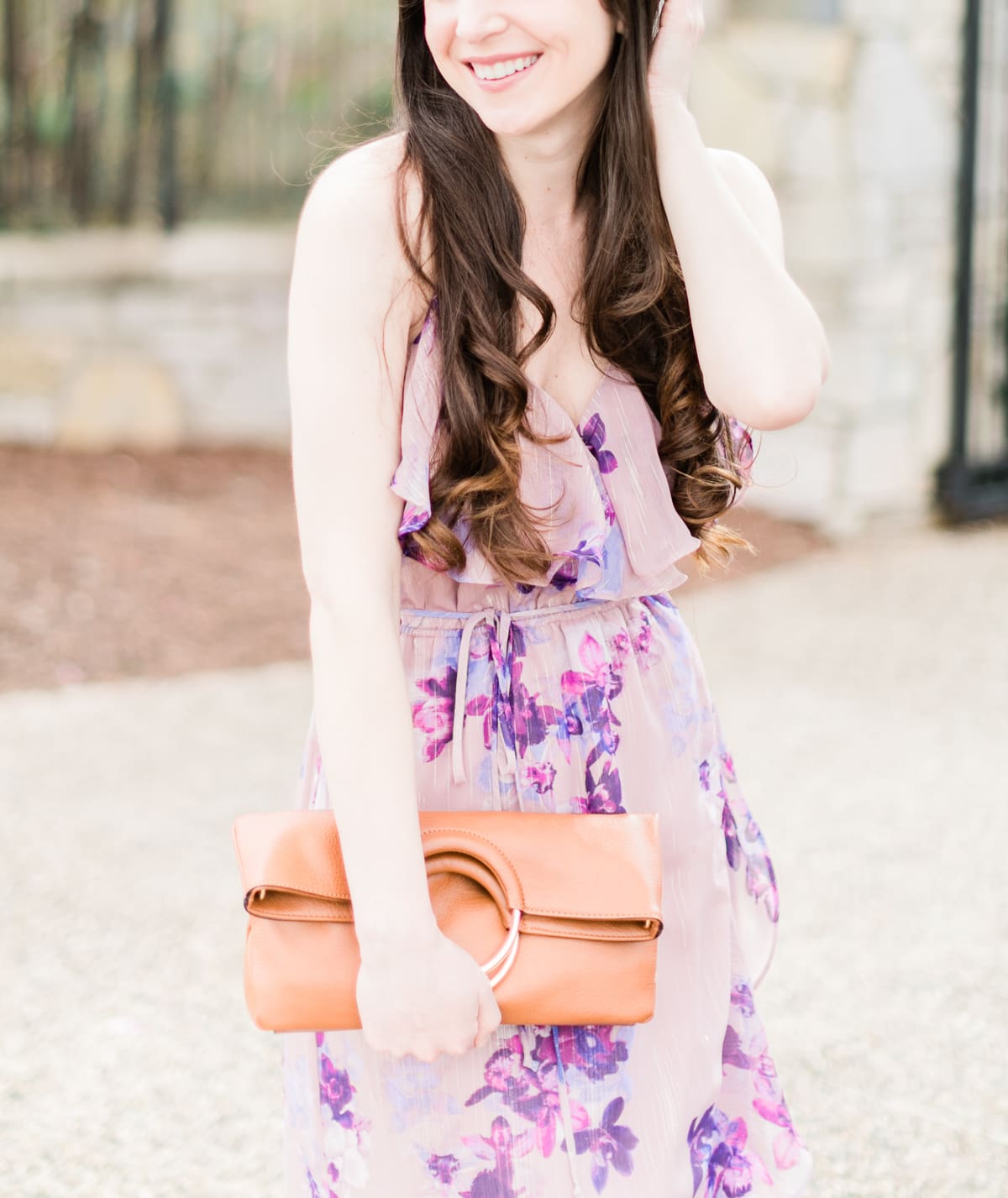 Pastel Lookbook: Spring Style Picks from Kohl's by southern fashion blogger Stephanie Ziajka from Diary of a Debutante, top kohl's picks, spring wardrobe essentials, cute spring clothes for women, cute spring outfits, cute spring outfits for women, Jennifer Lopez Ruffle Chiffon Faux-Wrap Dress, LC Lauren Conrad Ring Convertible Crossbody Bag 