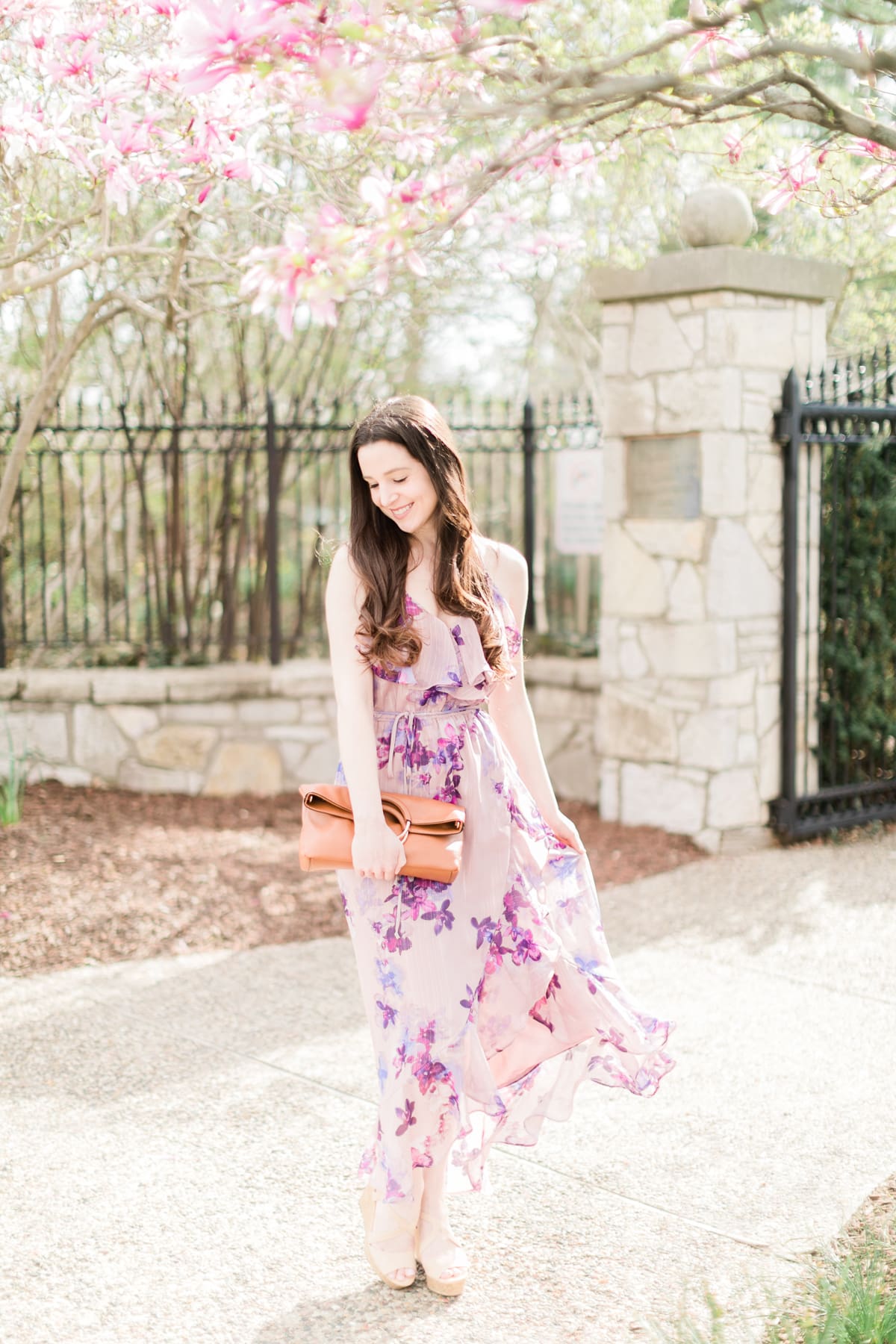 Pastel Lookbook: Spring Style Picks from Kohl's by southern fashion blogger Stephanie Ziajka from Diary of a Debutante, top kohl's picks, spring wardrobe essentials, cute spring clothes for women, cute spring outfits, cute spring outfits for women, Jennifer Lopez Ruffle Chiffon Faux-Wrap Dress, LC Lauren Conrad Ring Convertible Crossbody Bag 