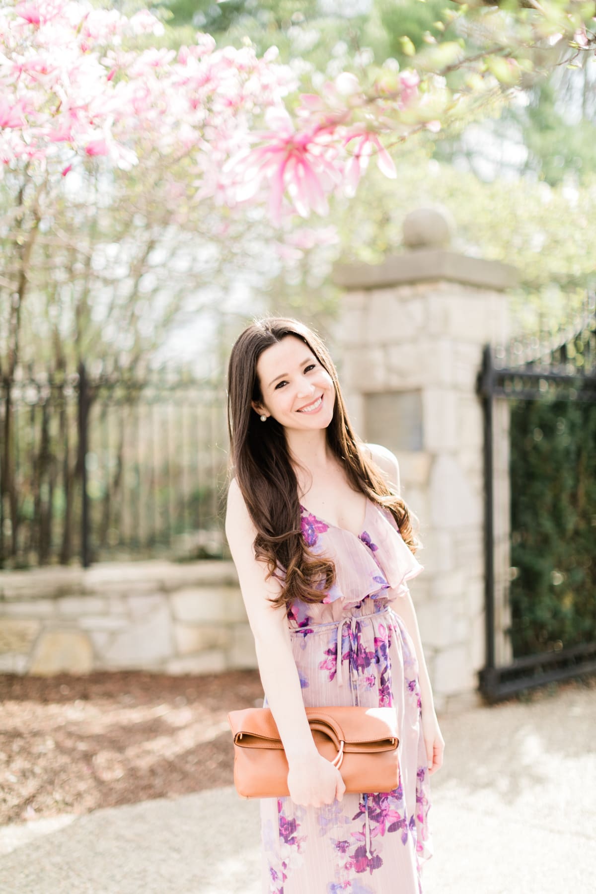 Pastel Lookbook: Spring Style Picks from Kohl's by southern fashion blogger Stephanie Ziajka from Diary of a Debutante, top kohl's picks, spring wardrobe essentials, cute spring clothes for women, cute spring outfits, cute spring outfits for women, Jennifer Lopez Ruffle Chiffon Faux-Wrap Dress, LC Lauren Conrad Ring Convertible Crossbody Bag 