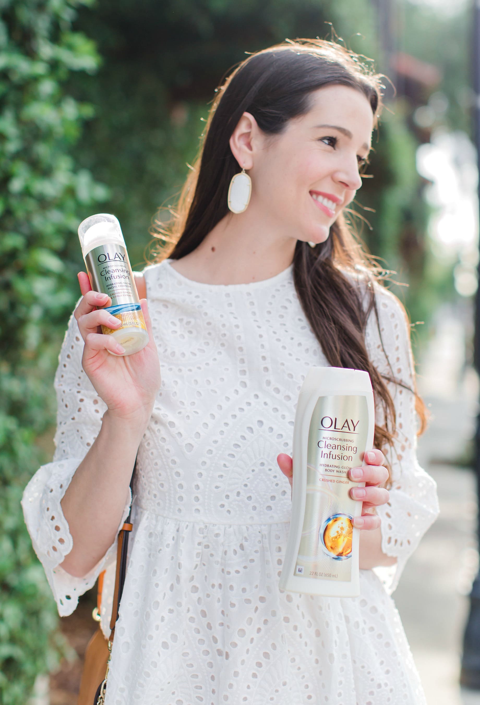 Olay Cleansing Infusions review, How to Get Glowing Spring Skin with Olay Cleansing Infusions by fashion and southern lifestyle blogger Stephanie Ziajka, best Chloe Faye look alike bag, affordable white lace dress for spring