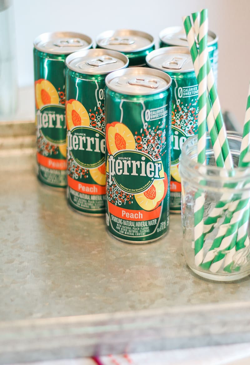 Skinny peach mint cocktail made with Peach Perrier and organic blue agave by southern blogger Stephanie Ziajka from Diary of a Debutante, skinny peach mojito recipe, summer cocktail with flavored carbonated water, Perrier flavors
