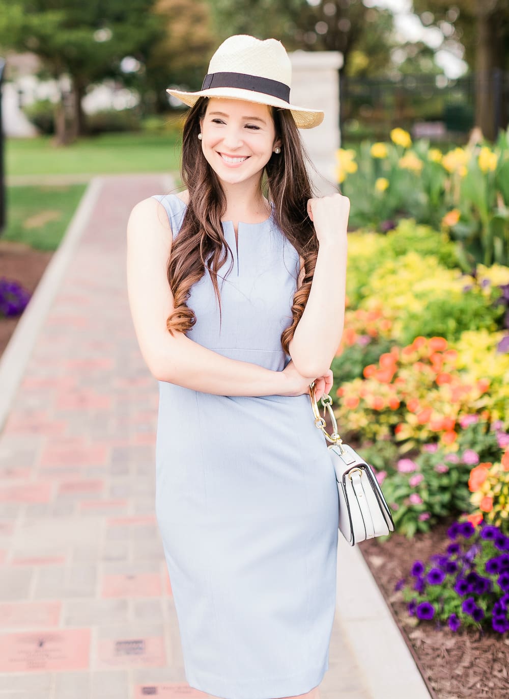 How to wear a sheath dress on vacation, Banana Republic paneled sheath dress, Banana Republic Packable Raffia Hat, Go with the Flow: How to Wear Your Work Clothes on Vacation by affordable style blogger Stephanie Ziajka from Diary of a Debutante