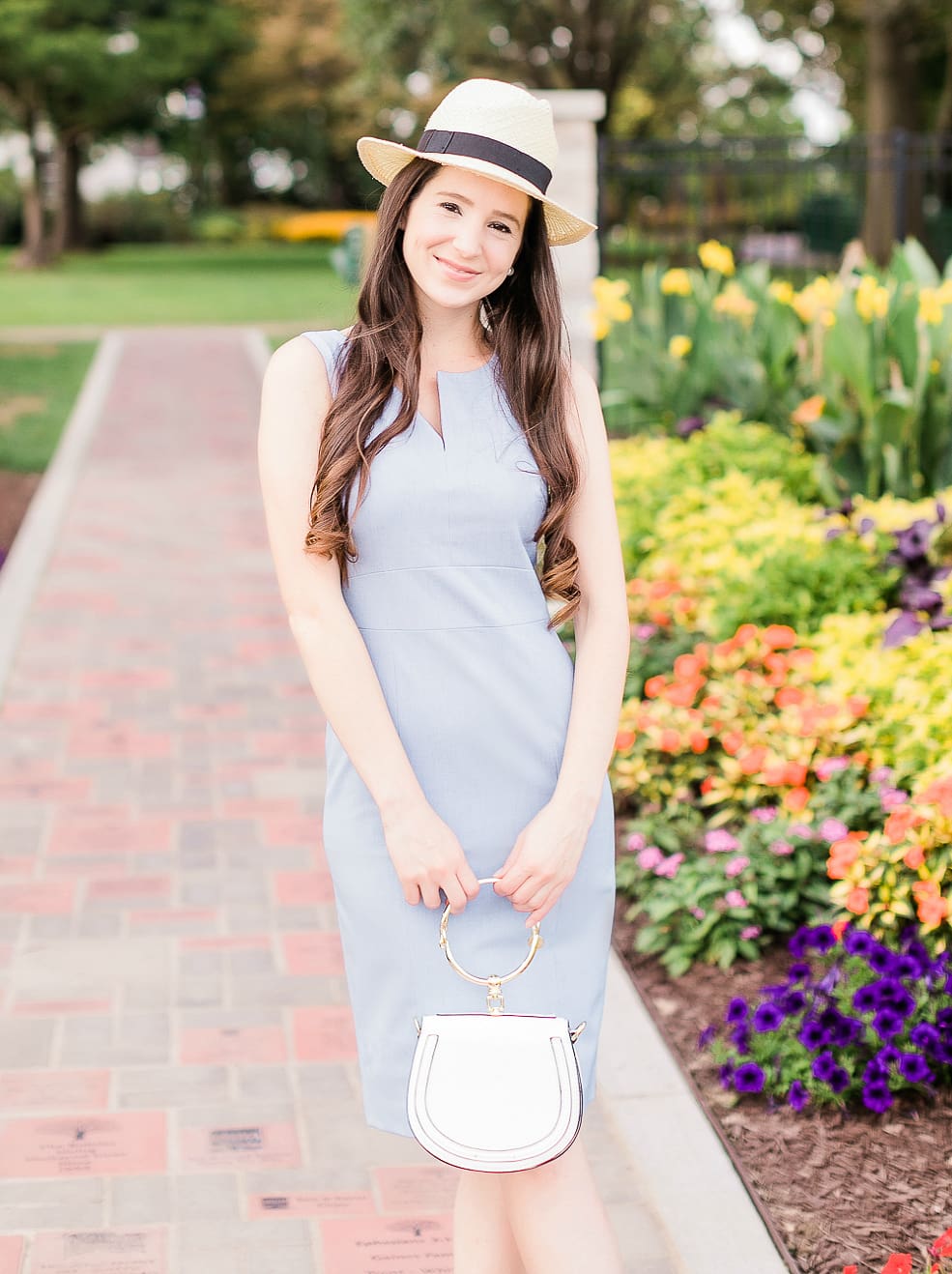 How to wear a sheath dress on vacation, Banana Republic paneled sheath dress, Banana Republic Packable Raffia Hat, Go with the Flow: How to Wear Your Work Clothes on Vacation by affordable style blogger Stephanie Ziajka from Diary of a Debutante