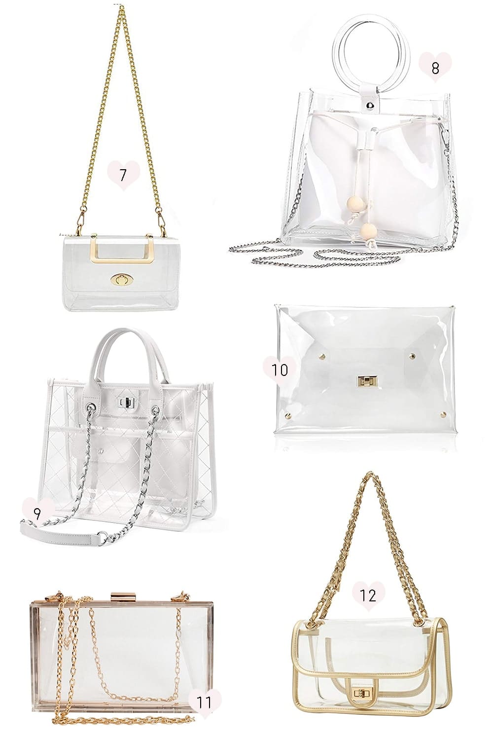 12 cute clear plastic tote bags and purses under 50 curated by affordable fashion blogger Stephanie Ziajka of Diary of a Debutante