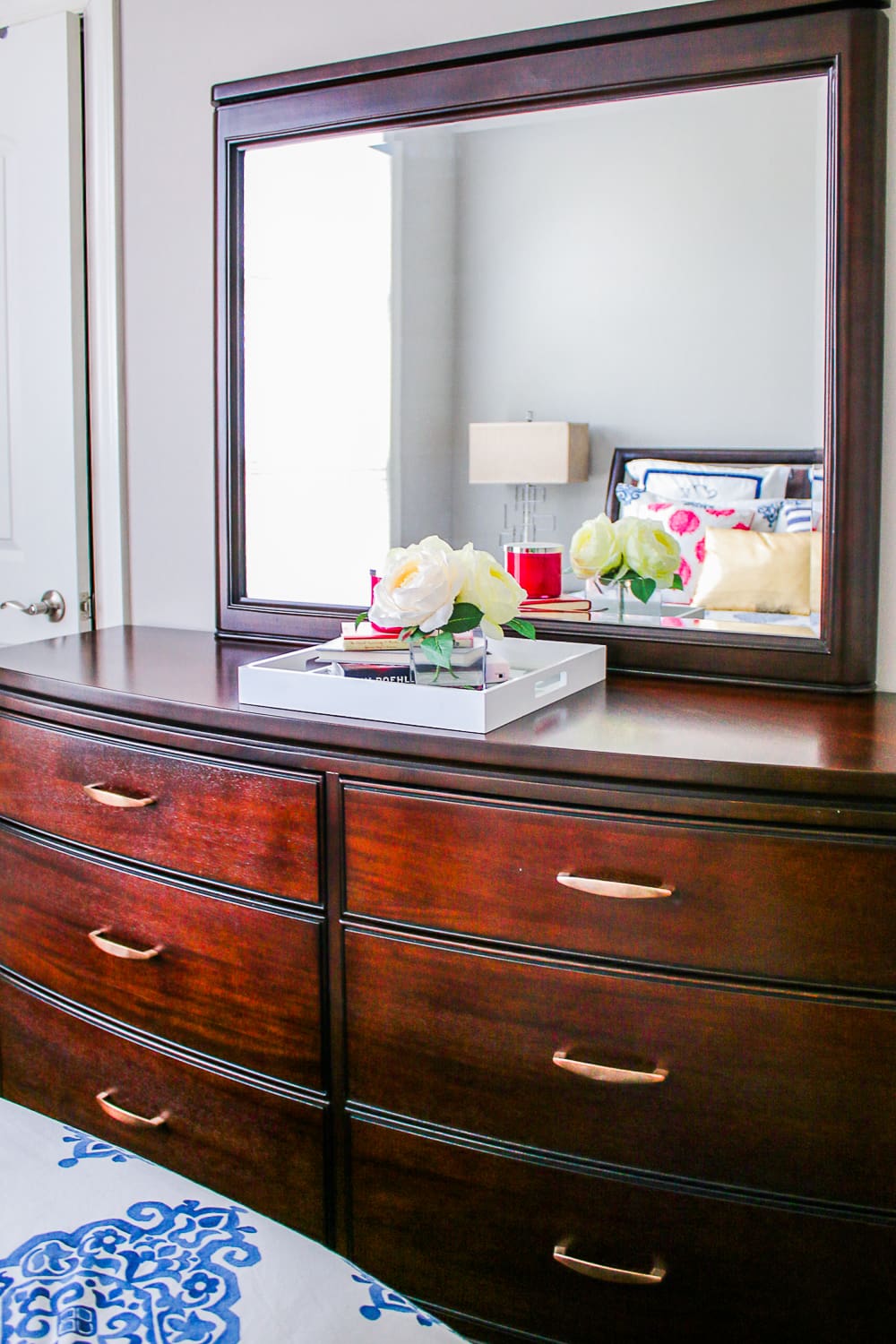 How to Make a Rental Feel Like Home: 5 Easy Decorating Tips for Renters from southern lifestyle blogger Stephanie Ziajka from Diary of a Debutante, blue and white bedroom ideas, CORT Furniture Rental review, decorating hacks for renters