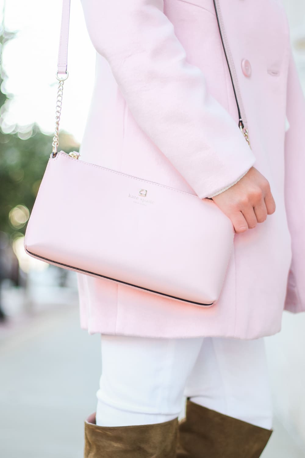 How to Wear a Light Pink Winter Coat by affordable fashion blogger Stephanie Ziajka from Diary of a Debutante, Allegra K Women's Peter Pan Collar Double Breasted Winter Coat, cute winter coats under 100, cute winter coats on amazon, winter whites with pops of pink