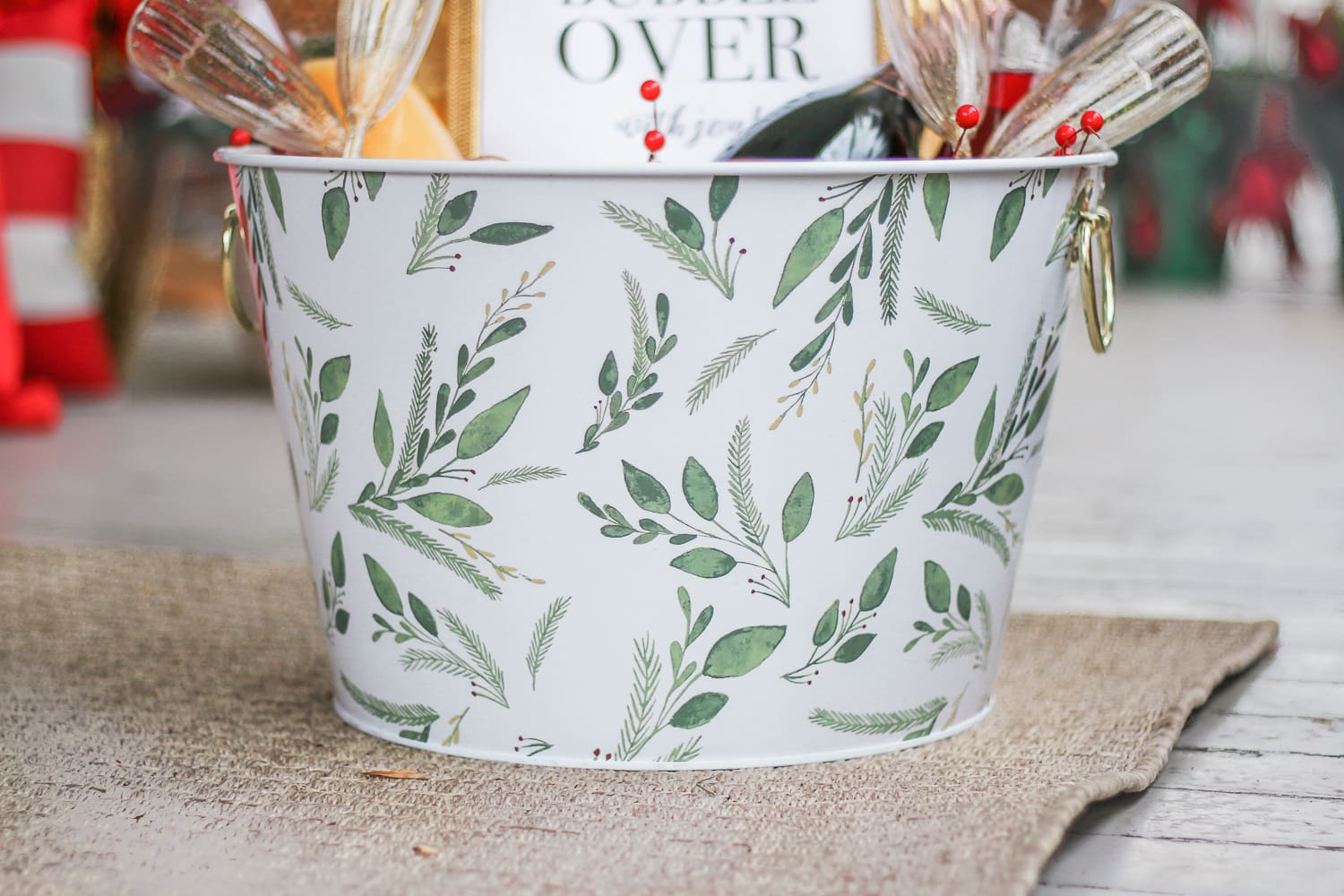 DIY Christmas Morning Mimosa Gift Basket by southern lifestyle blogger Stephanie Ziajka from Diary of a Debutante, Cavit Prosecco review, prosecco gift basket ideas, mimosa champagne gift basket idea, cute wine gift basket ideas for the holidays