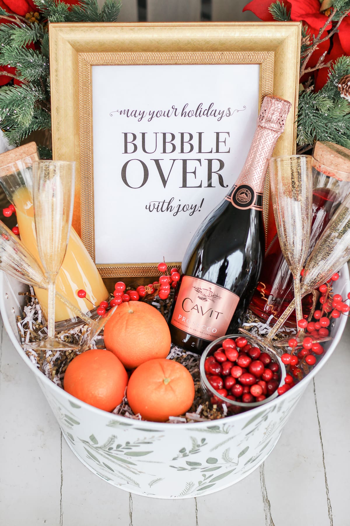 DIY Christmas Morning Mimosa Gift Basket by southern lifestyle blogger Stephanie Ziajka from Diary of a Debutante, Cavit Prosecco review, prosecco gift basket ideas, mimosa champagne gift basket idea, cute wine gift basket ideas for the holidays