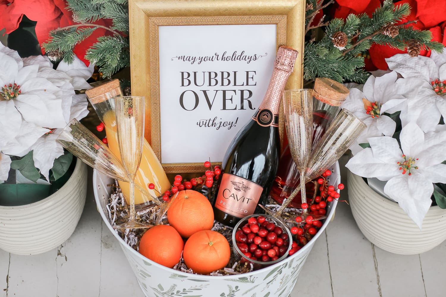DIY Christmas Morning Mimosa Gift Basket by southern lifestyle blogger Stephanie Ziajka from Diary of a Debutante, Cavit Prosecco review, prosecco gift basket ideas, mimosa champagne gift basket idea, cute wine gift basket ideas for the holidays