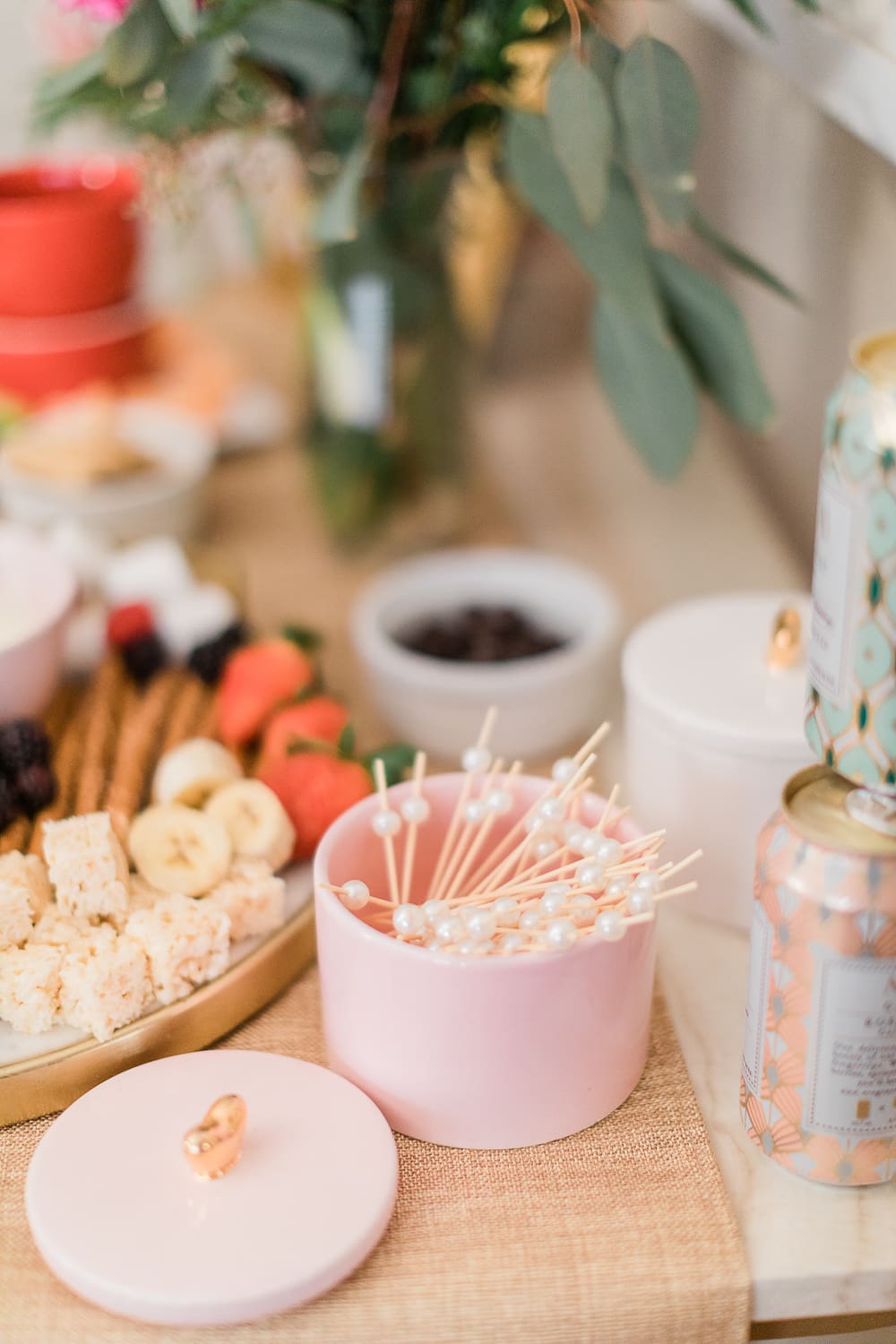 tips for hosting a fondue party, how to make a chocolate fondue bar, chocolate fondue bar tips, DIY dessert board ideas, easy Galentine's Day dessert board, dessert fondue dippers, how to throw a fondue party, Simple skincare review, Simple Micellar Cleansing Water review, Simple Cleansing Facial Wipes review, Galentine's Day gift box ideas