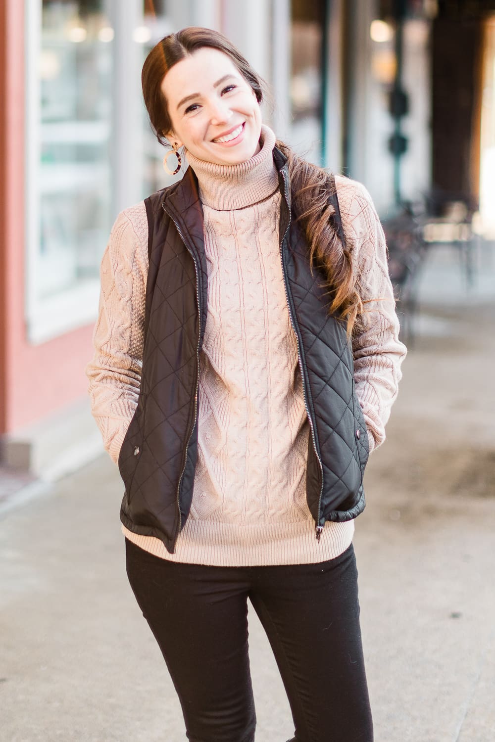 One Classic, Three Ways: Women's Cable Knit Turtleneck Sweater by affordable fashion blogger Stephanie Ziajka from Diary of a Debutante, how to wear a turtleneck sweater, camel cable knit turtleneck sweater outfit, cream cable knit turtleneck sweater outfit, black cable knit turtleneck sweater outfit