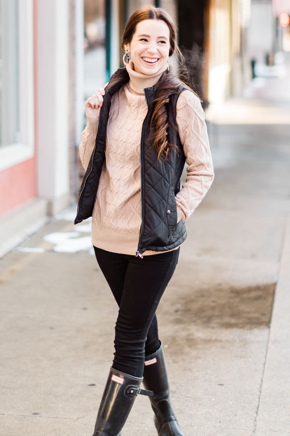 One Classic, Three Ways: Women's Cable Knit Turtleneck Sweater by affordable fashion blogger Stephanie Ziajka from Diary of a Debutante, how to wear a turtleneck sweater, camel cable knit turtleneck sweater outfit, cream cable knit turtleneck sweater outfit, black cable knit turtleneck sweater outfit