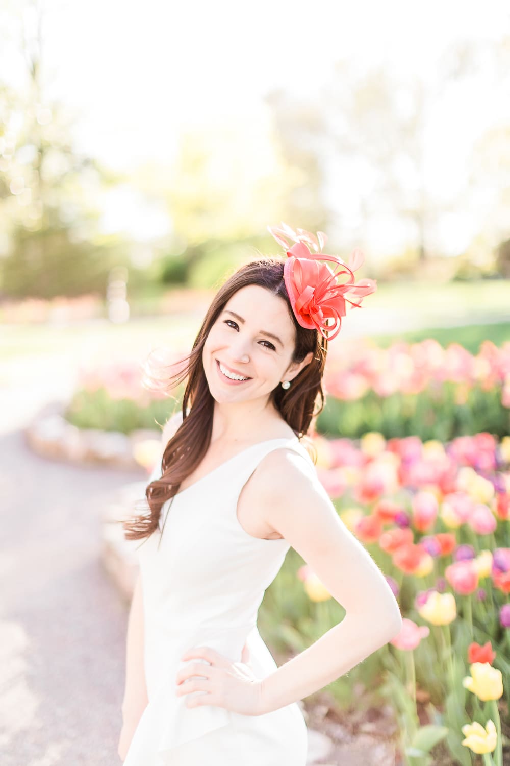 Maggie London Noreen Midi Dress styled with red fascinator headband, GiGi New York Uber Clutch, and red block heel sandals, Derby Day Style Guide: 3 Head-to-Toe Kentucky Derby Outfit Ideas by affordable fashion blogger Stephanie Ziajka from Diary of a Debutante