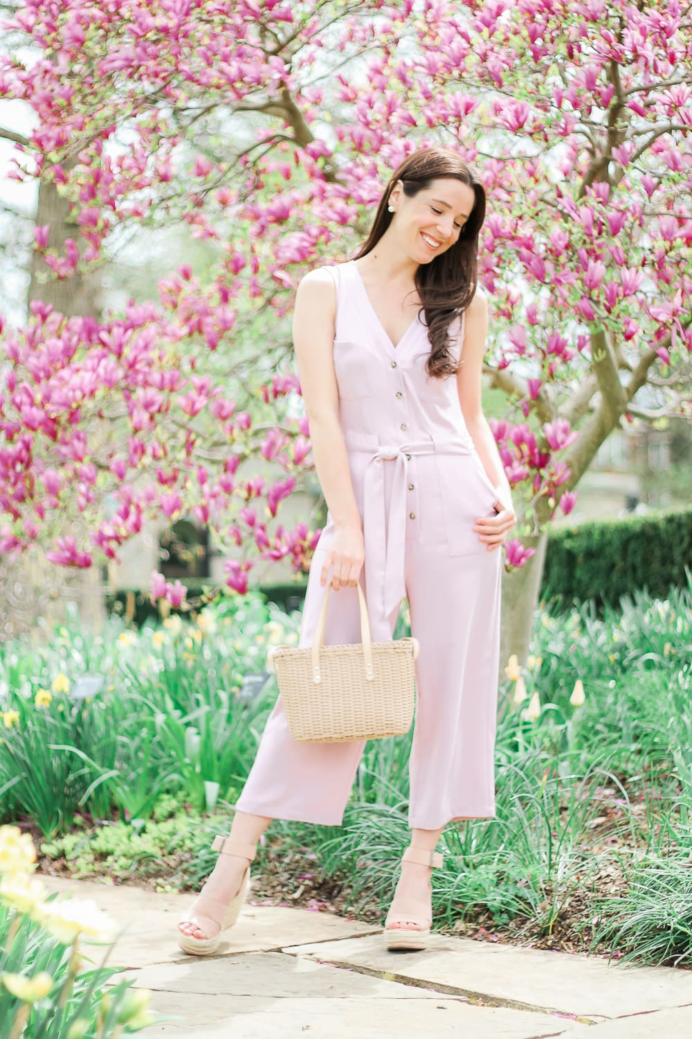 Target Spring Shopping Haul: Top Fashion and Beauty Finds by affordable fashion blogger Stephanie Ziajka from Diary of a Debutante, Target A New Day Sleeveless V-Neck Button Front Jumper, Who What Wear Basket Crossbody Bag, Women's Caroline Microsuede Ankle Strap Espadrille Wedge