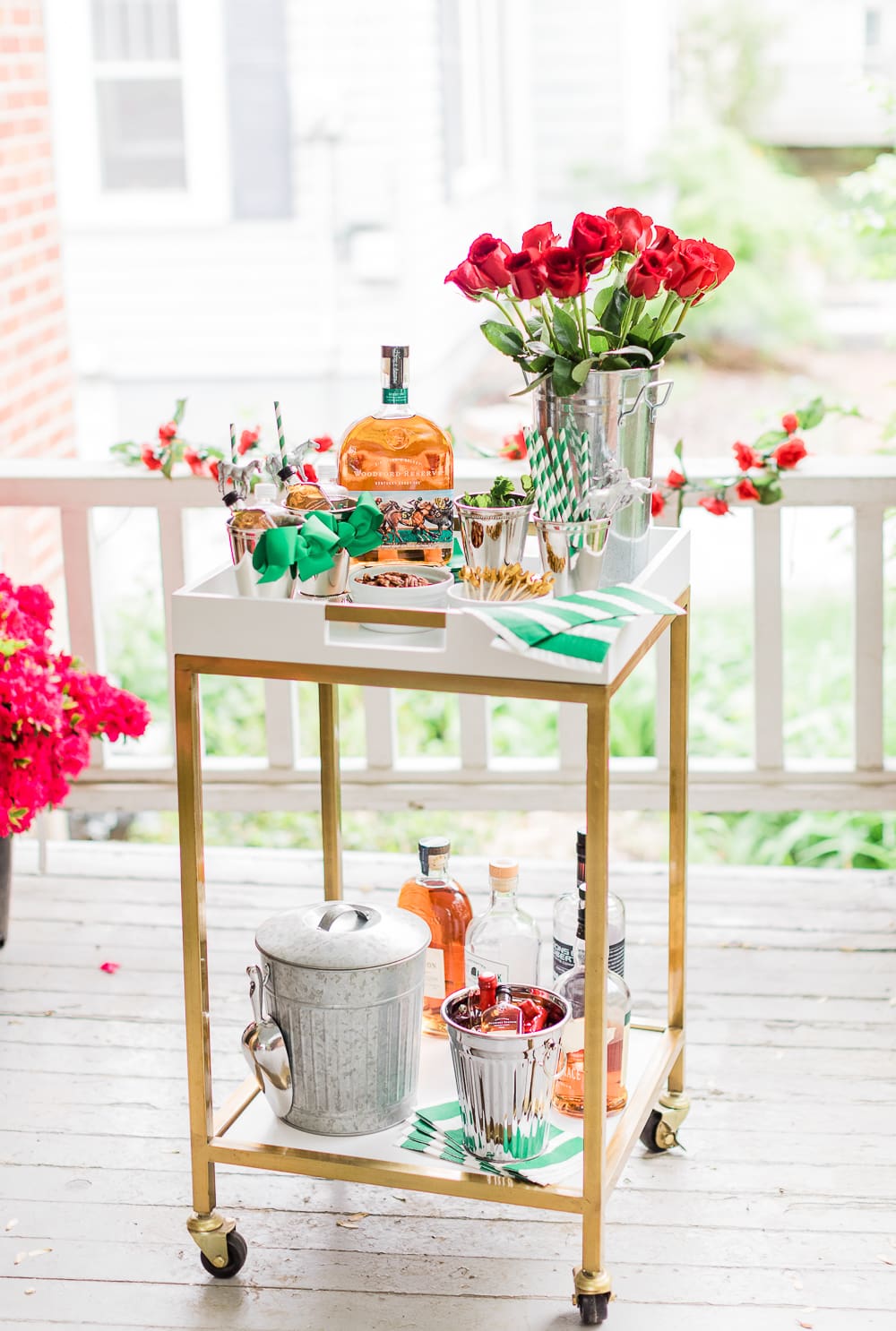 Derby Day Bar Cart, Kentucky Derby Bar Cart, Derby Day Bar Cart and Frozen Mint Julep Punch Recipe by Stephanie Ziajka from the popular southern lifestyle blog Diary of a Debutante 