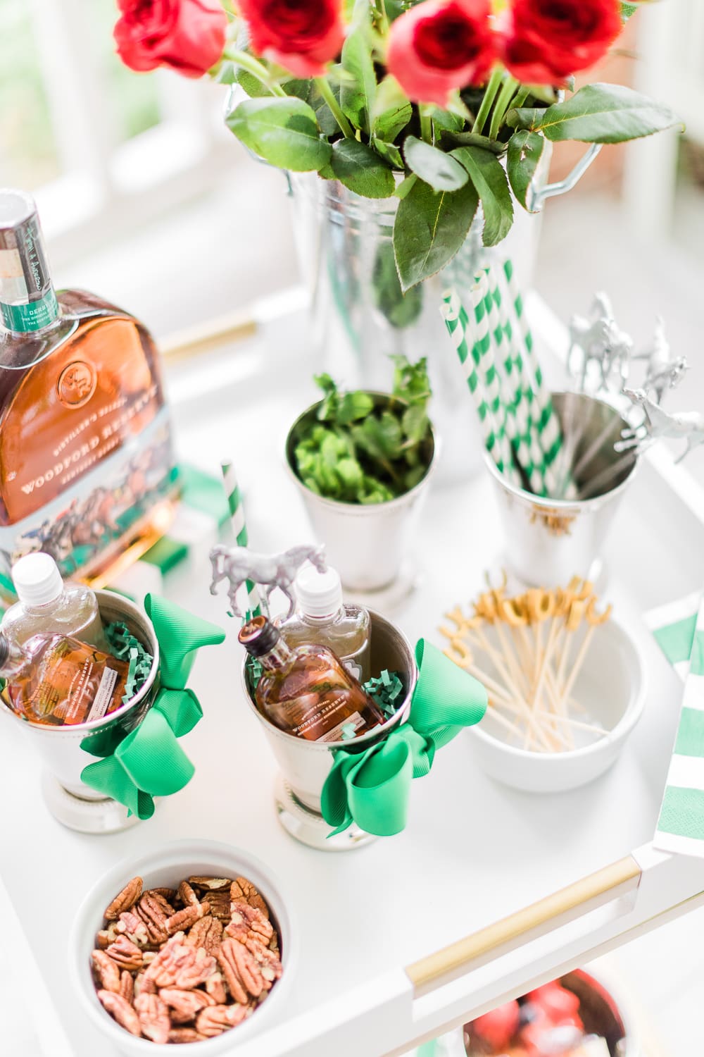 DIY Mint Julep Kits, Derby Day Bar Cart, Kentucky Derby Bar Cart, Derby Day Bar Cart and Frozen Mint Julep Punch Recipe by Stephanie Ziajka from the popular southern lifestyle blog Diary of a Debutante 
