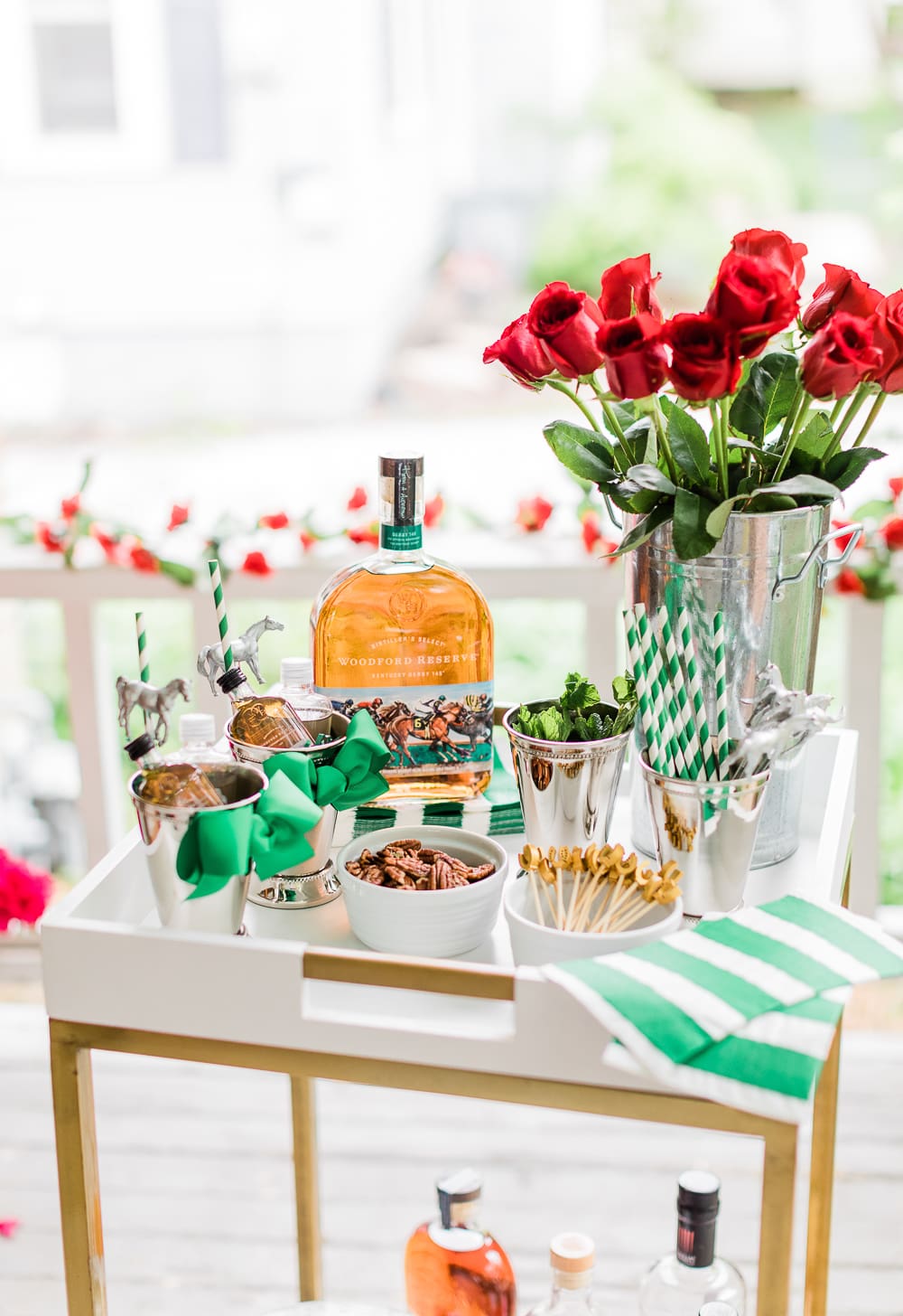 Derby Day Bar Cart, Kentucky Derby Bar Cart, Derby Day Bar Cart and Frozen Mint Julep Punch Recipe by Stephanie Ziajka from the popular southern lifestyle blog Diary of a Debutante 