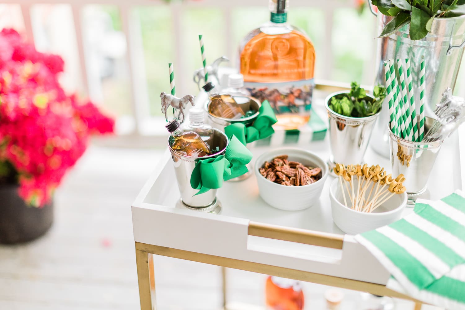 DIY Mint Julep Kits, Derby Day Bar Cart, Kentucky Derby Bar Cart, Derby Day Bar Cart and Frozen Mint Julep Punch Recipe by Stephanie Ziajka from the popular southern lifestyle blog Diary of a Debutante 