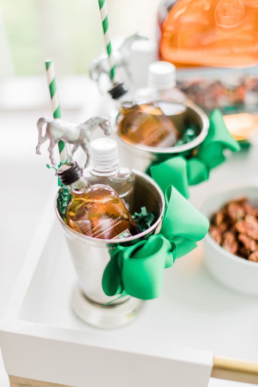 DIY Mint Julep Kits, Derby Day Bar Cart, Kentucky Derby Bar Cart, Derby Day Bar Cart and Frozen Mint Julep Punch Recipe by Stephanie Ziajka from the popular southern lifestyle blog Diary of a Debutante 