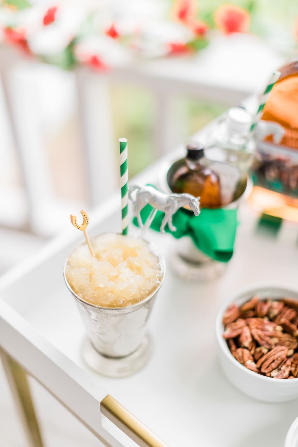 Frozen Mint Julep Punch Recipe from Pizzazzerie's Entertain in Style, frozen derby day drinks, Derby Day Bar Cart and Frozen Mint Julep Punch Recipe by Stephanie Ziajka from the popular southern lifestyle blog Diary of a Debutante 