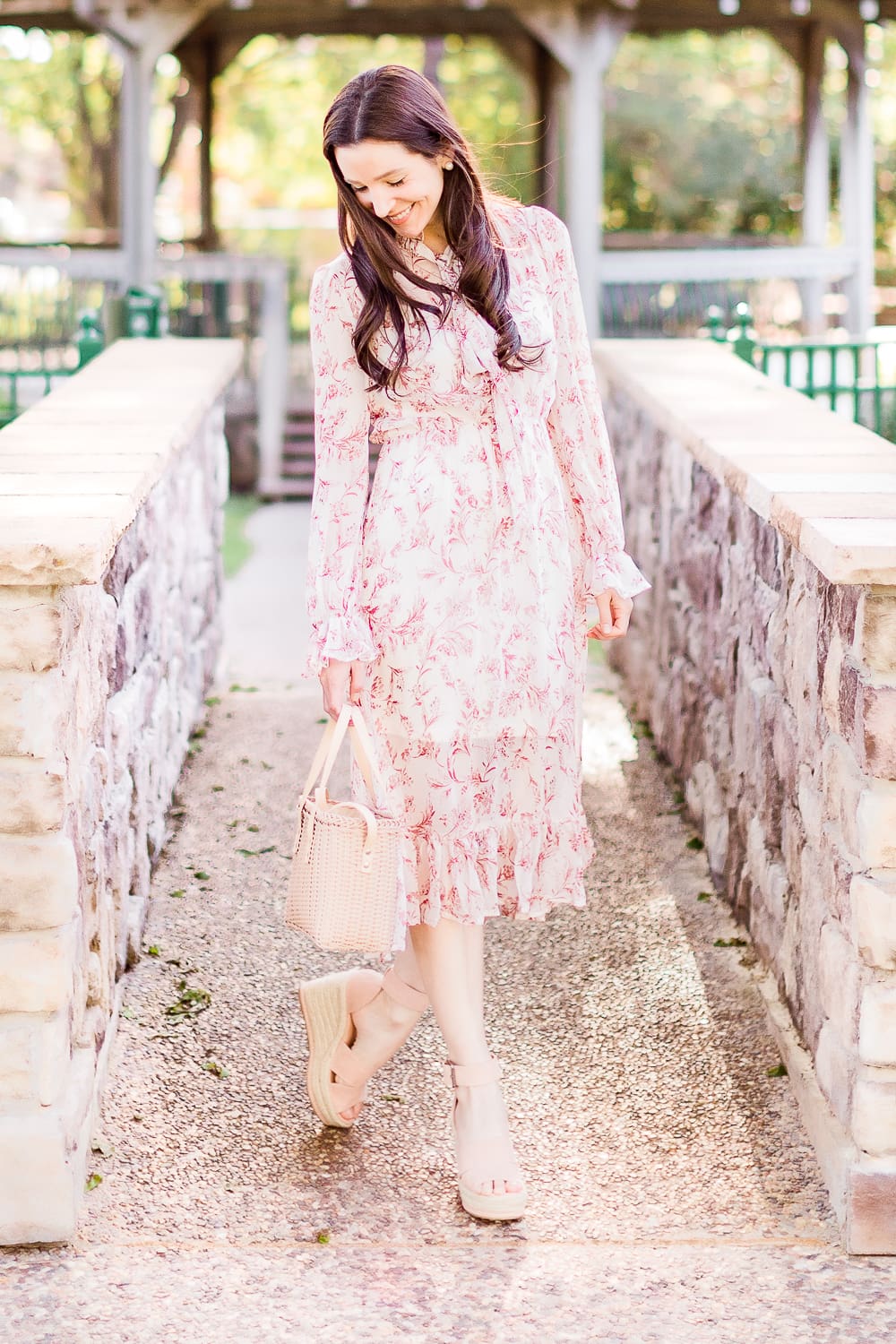 Vintage-inspired tie neck floral dress styled with a Target basket crossbody bag and Target blush espadrilles by affordable fashion blogger Stephanie Ziajka from Diary of a Debutante, spring wedding guest dresses, vintage inspired wedding guest dresses, is shein good quality Vintage-inspired tie neck floral dress styled with a Target basket crossbody bag and Target blush espadrilles by affordable fashion blogger Stephanie Ziajka from Diary of a Debutante, spring wedding guest dresses, vintage inspired wedding guest dresses, is shein good quality