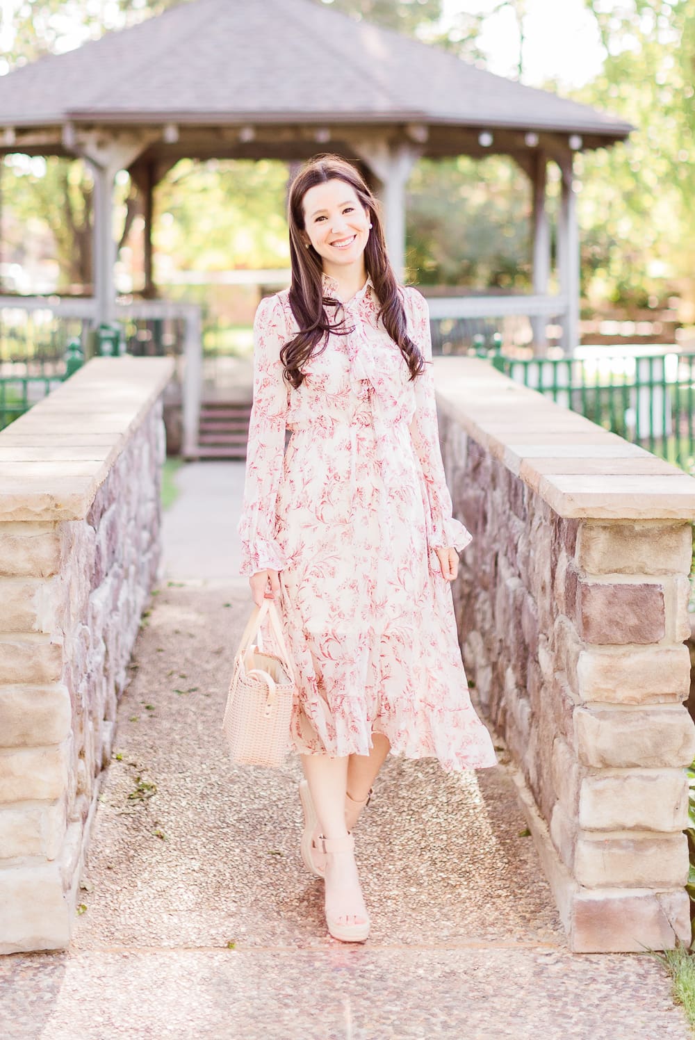 Vintage-inspired tie neck floral dress styled with a Target basket crossbody bag and Target blush espadrilles by affordable fashion blogger Stephanie Ziajka from Diary of a Debutante, spring wedding guest dresses, vintage inspired wedding guest dresses, is shein good quality Vintage-inspired tie neck floral dress styled with a Target basket crossbody bag and Target blush espadrilles by affordable fashion blogger Stephanie Ziajka from Diary of a Debutante, spring wedding guest dresses, vintage inspired wedding guest dresses, is shein good quality