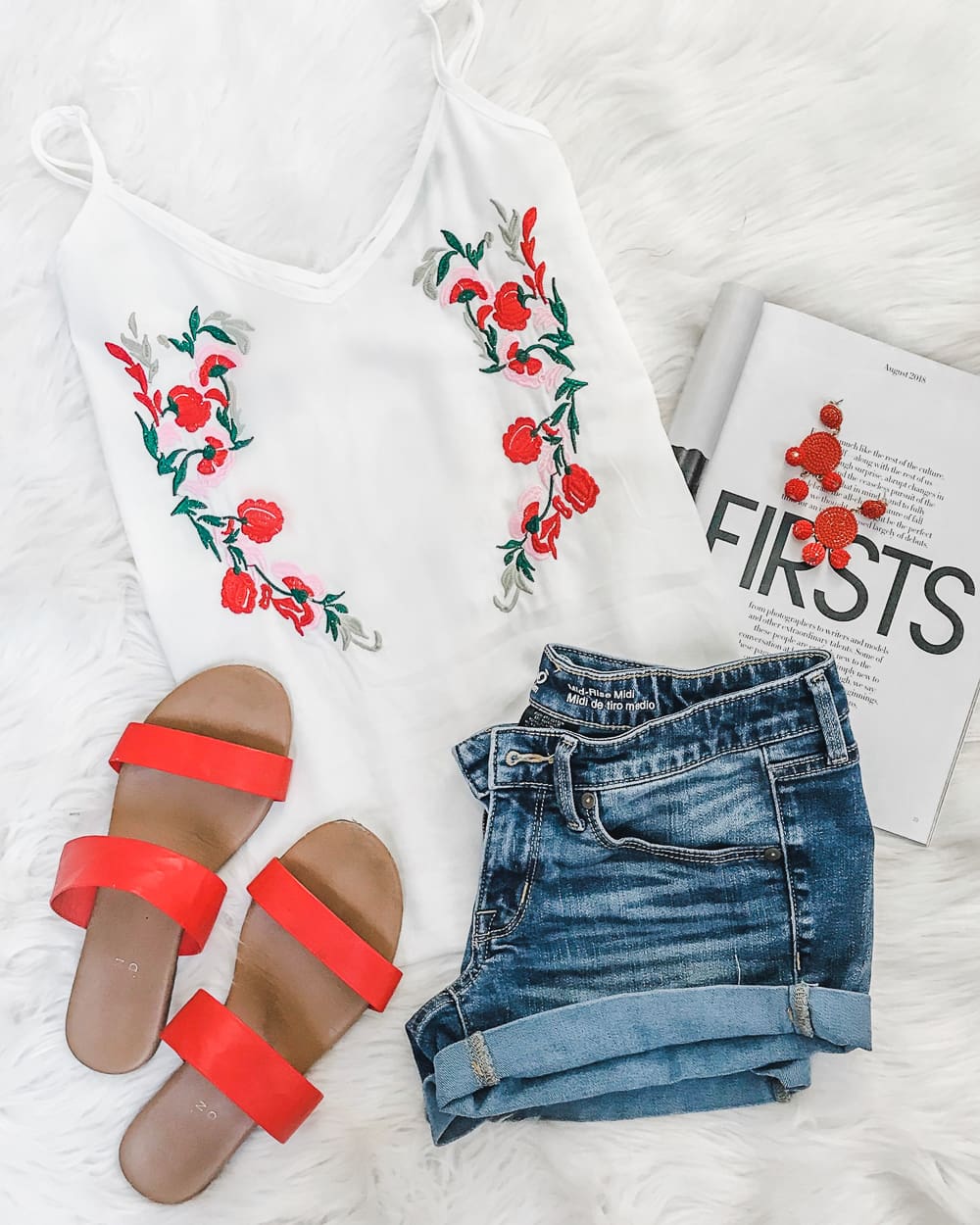 LC Lauren Conrad red slide sandals, 10 Preppy 4th of July Outfit Ideas for Women by popular affordable fashion blogger Stephanie Ziajka from Diary of a Debutante